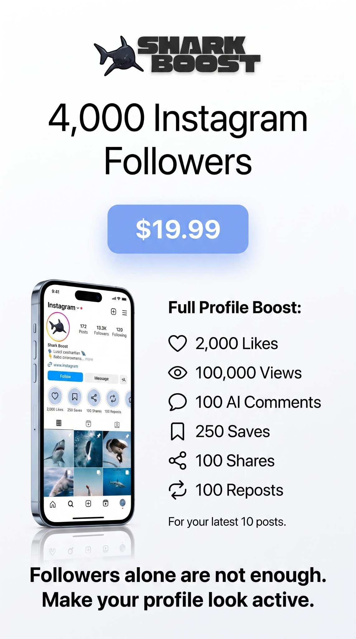 Sharkboost Facebook ad: SharkBoost - Boost Your Social Media Presence