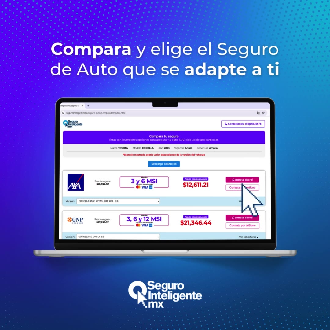 SeguroInteligente.Mx Facebook ad: 1 minuto. 6 aseguradoras. 40% menos. Cotiza ahora.