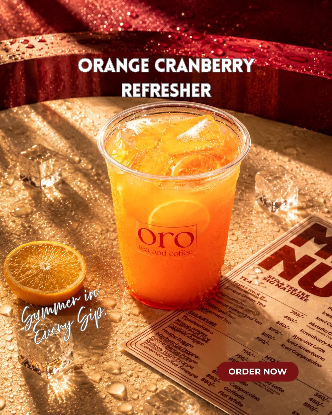 Oro - tea & coffee Facebook ad: Sweet starts, tangy finish, zero regrets.