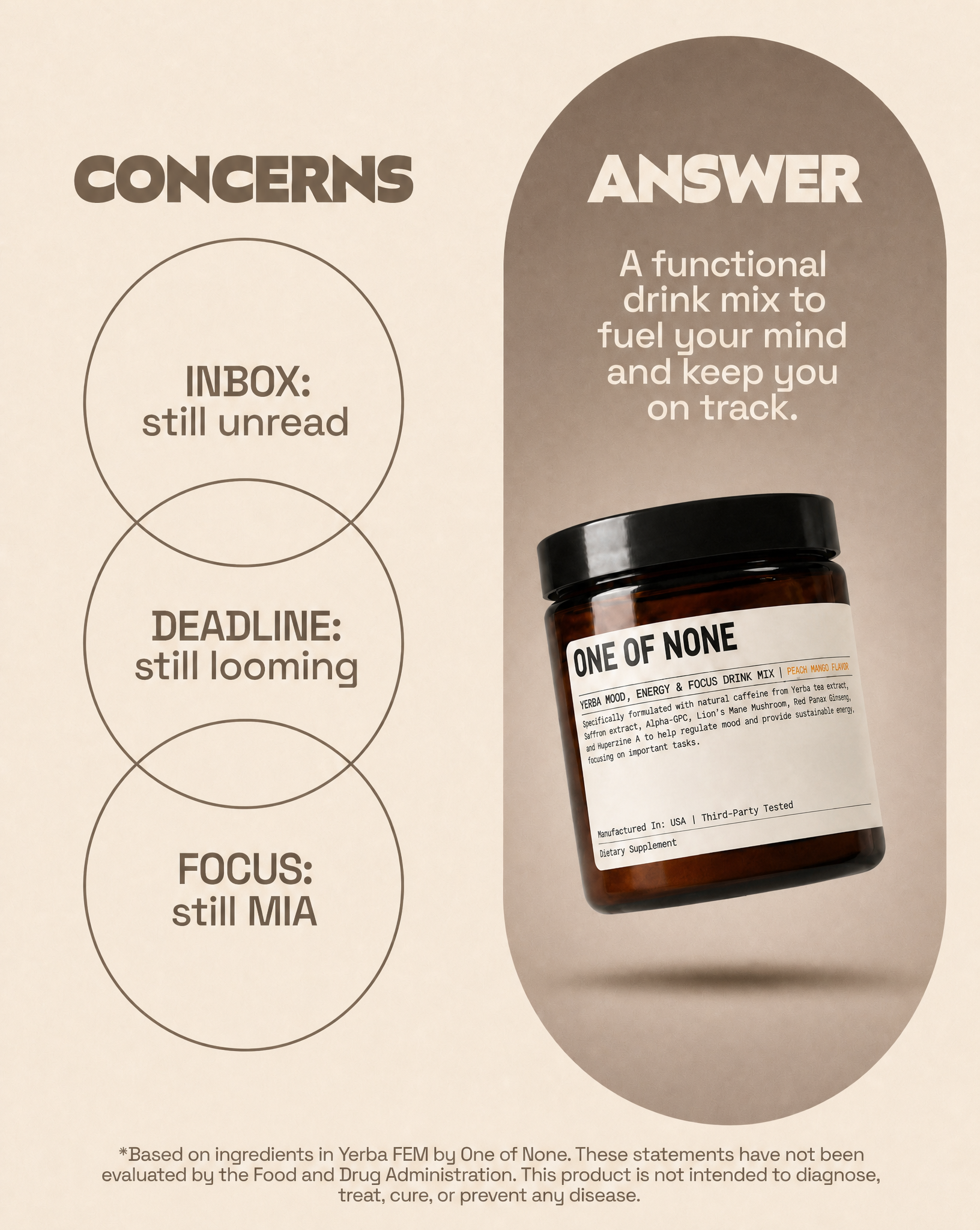 One Of None Facebook ad: Focus Sharper. Think Faster. Be Better.