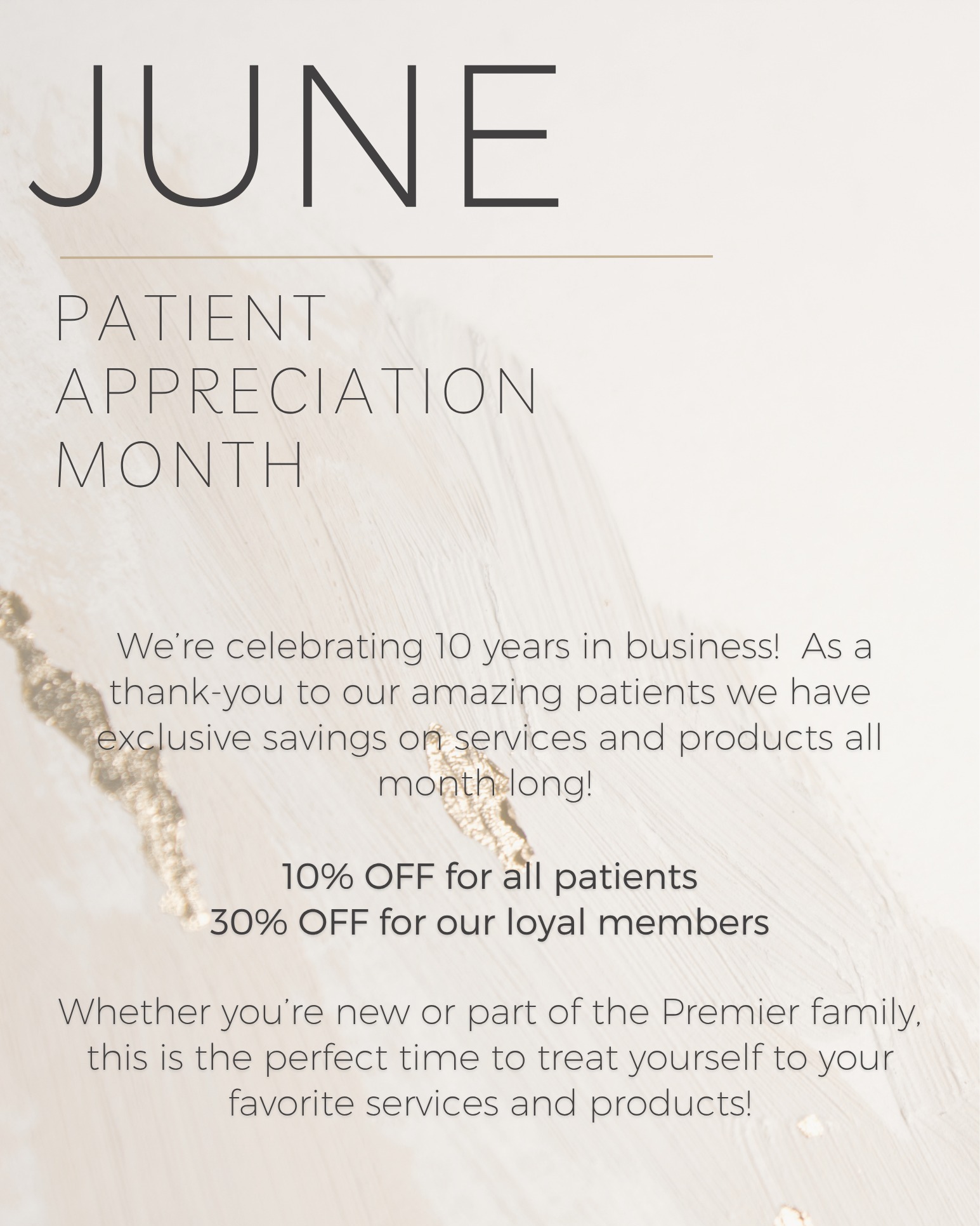 Premier Aesthetics Facebook ad: To our amazing patients, thank you for 10…
