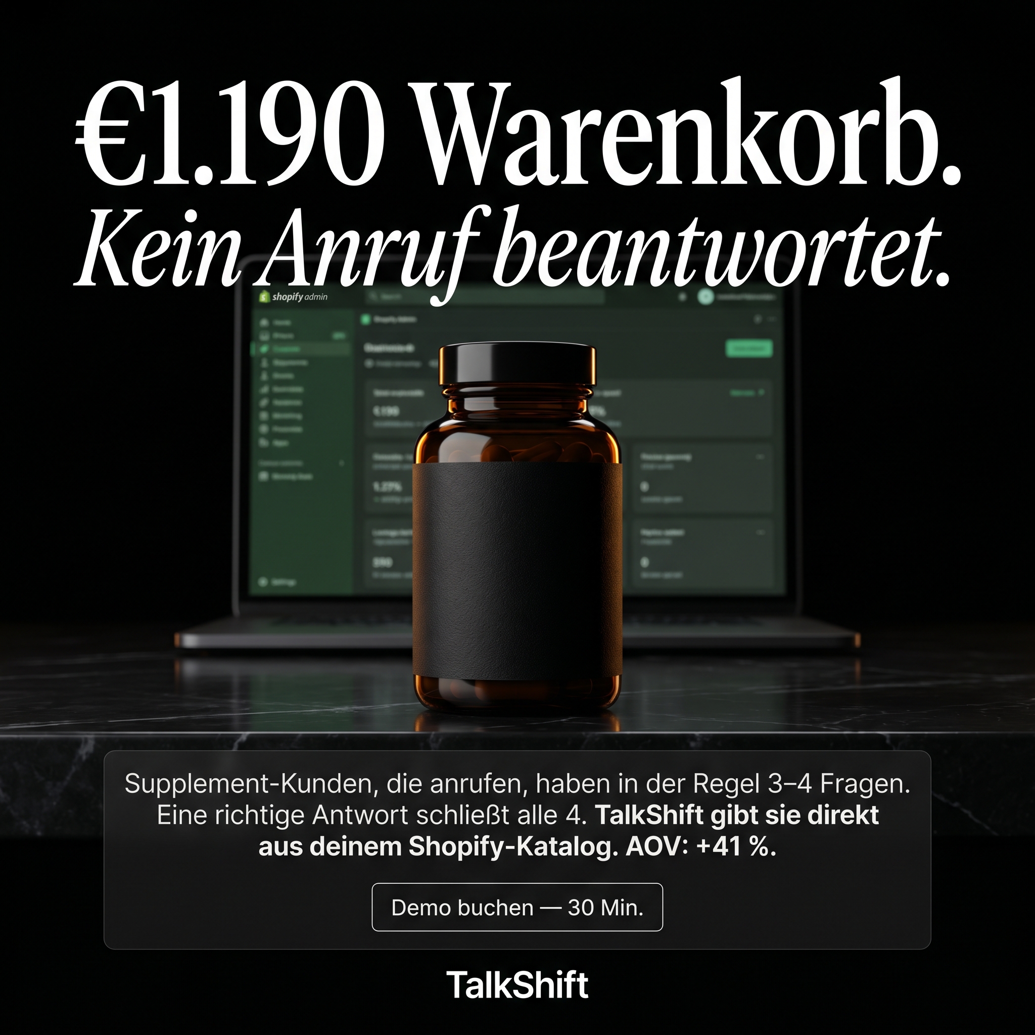 TalkShift Facebook ad: Telefon KI für Supplement Brands