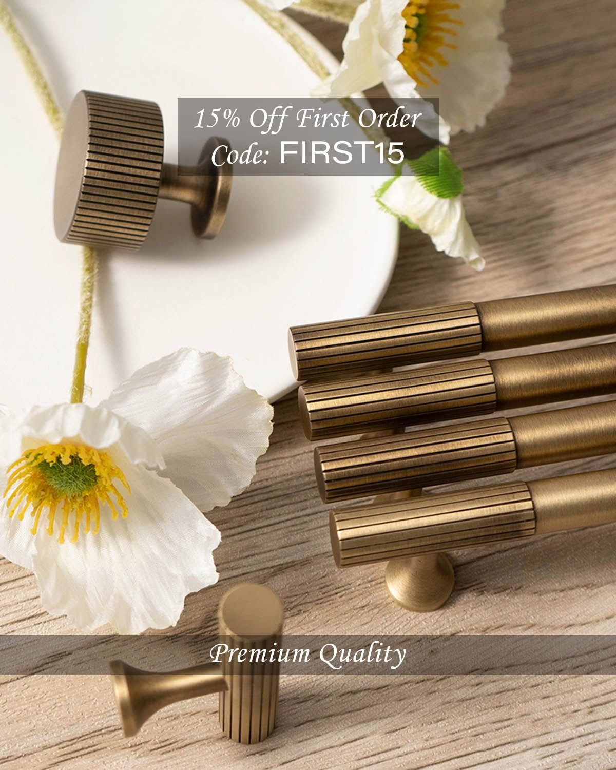 Luxury Handles Facebook ad: LINIA Solid Brass Kitchen & Cabinet Handles, premium…