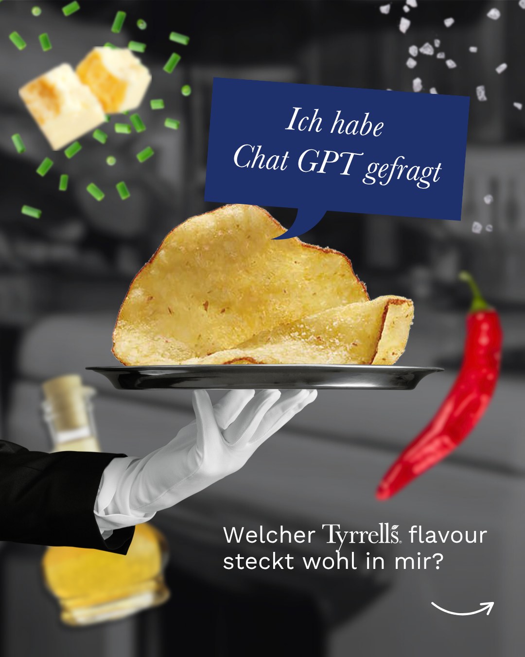 Tyrrells.de Facebook ad: Wir haben ChatGPT gefragt: Welcher Tyrrells-Geschmack…
