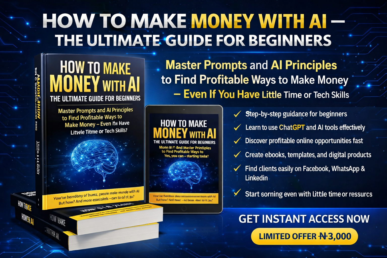 Blessed Hub Facebook ad: HOW TO MAKE MONEY WITH AI