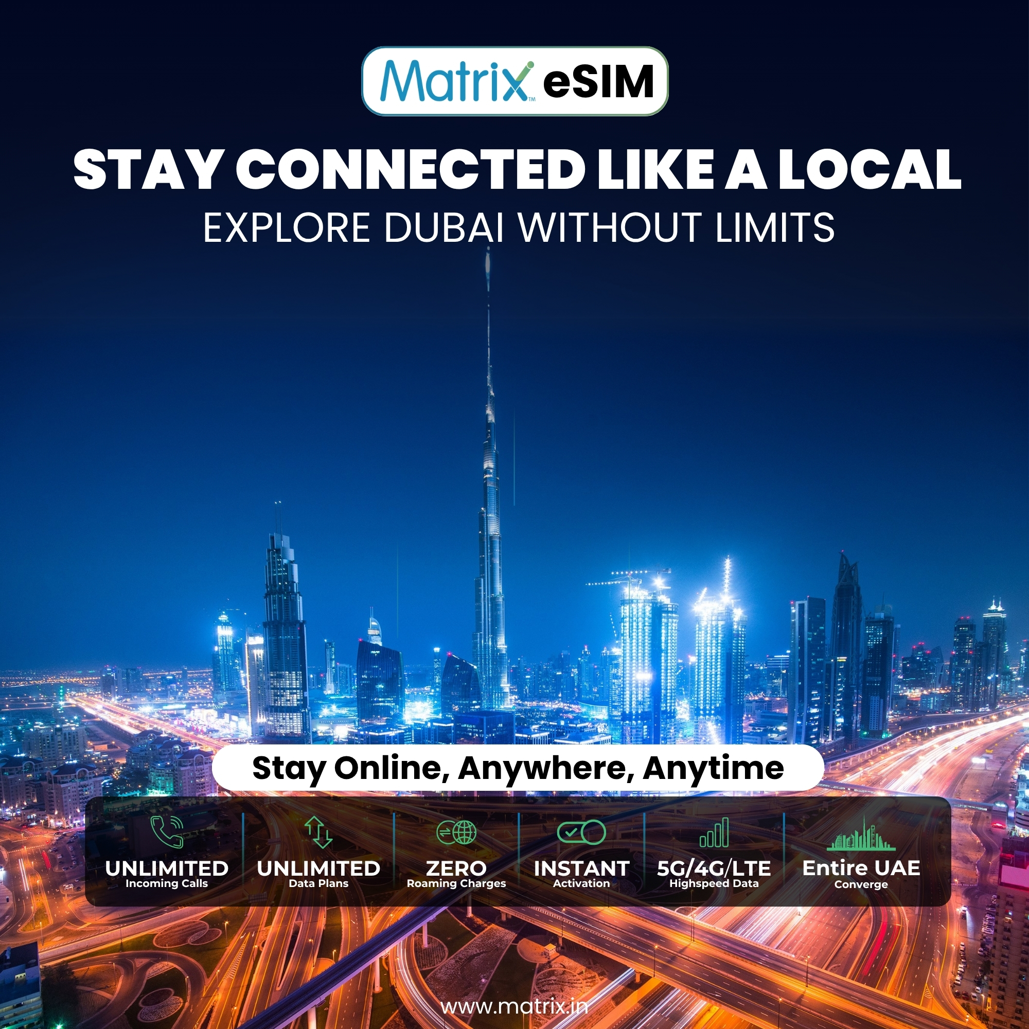 Matrix Cellular Services Facebook ad: Enjoy Unlimited Data in Dubai, Seamless Browsing Awaits!