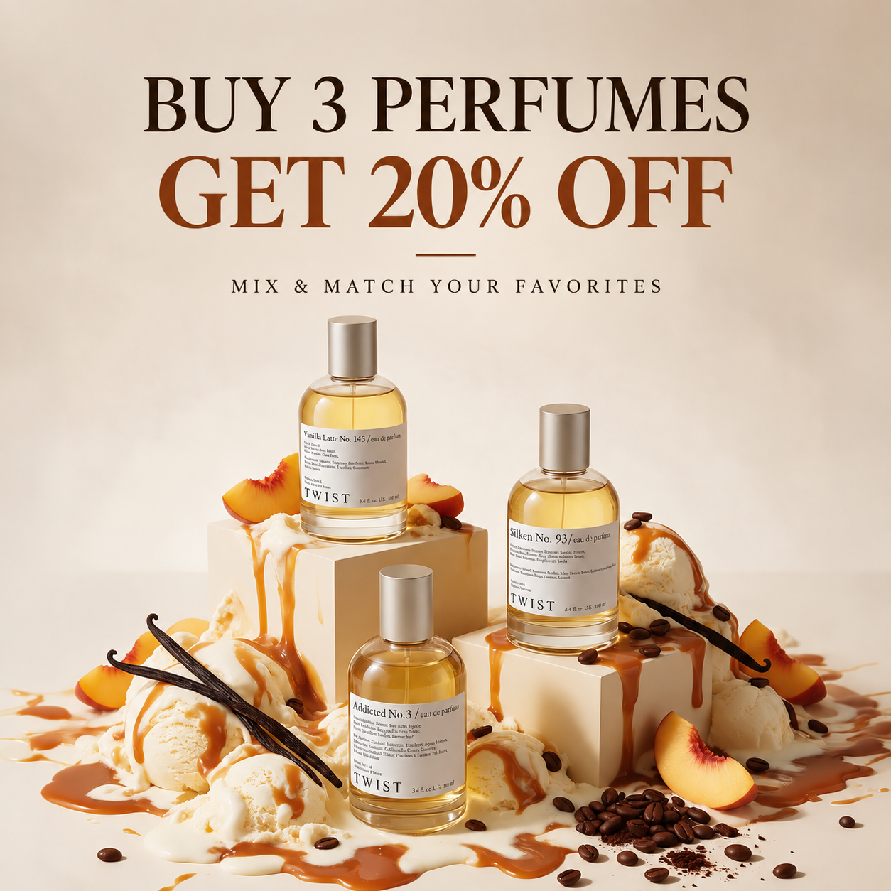 Twist Perfumes Facebook ad: Buy 3, Get 20% Off