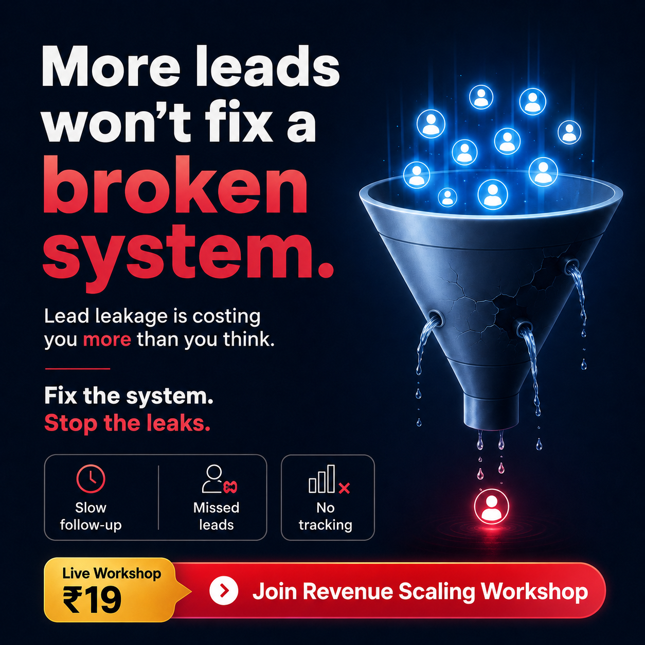Funnel Engine Pro Facebook ad: Stop Losing Leads. Fix Your System.