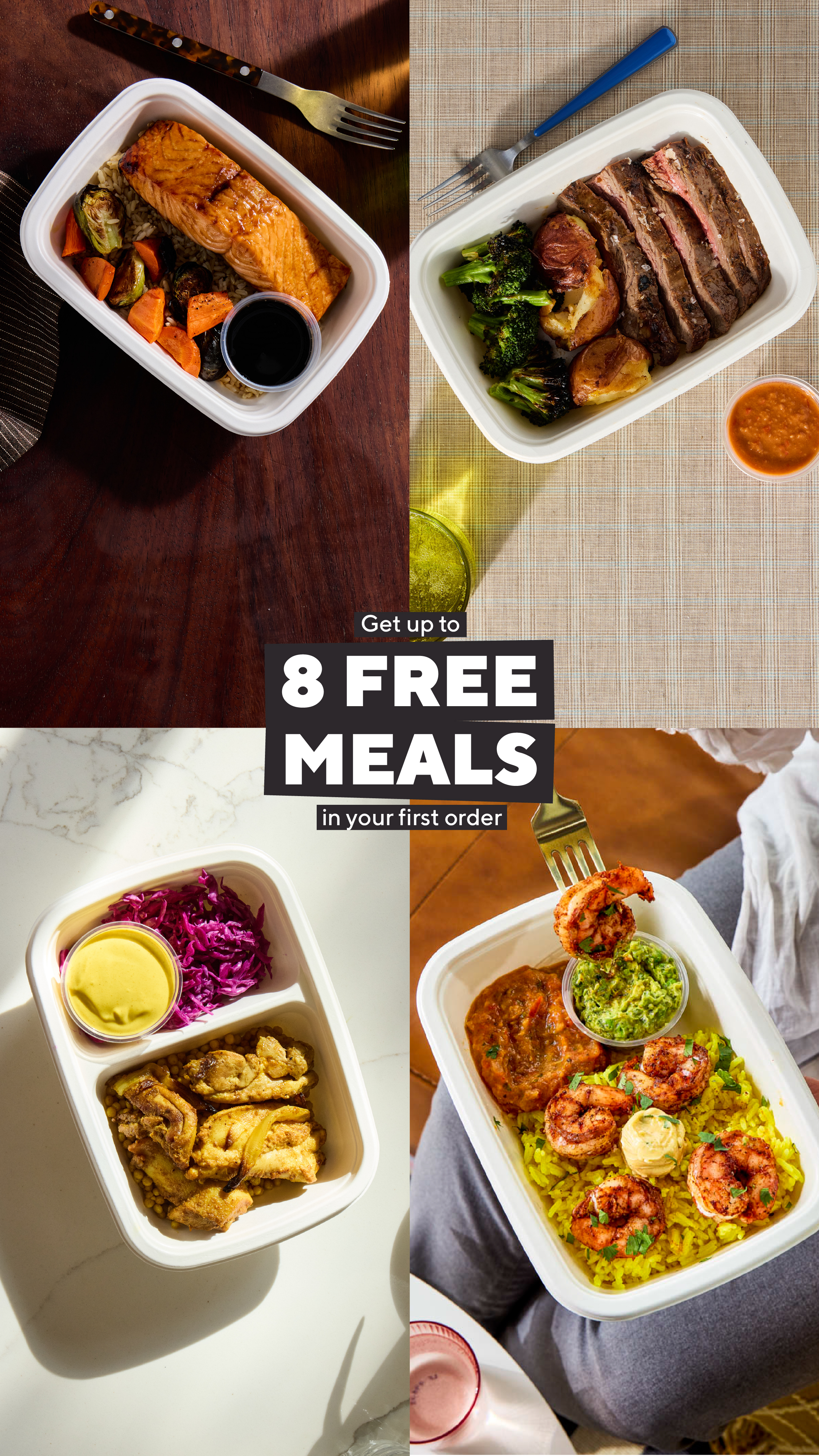 CookUnity Facebook ad: Click Here to Get Up To 8 Free Meals!