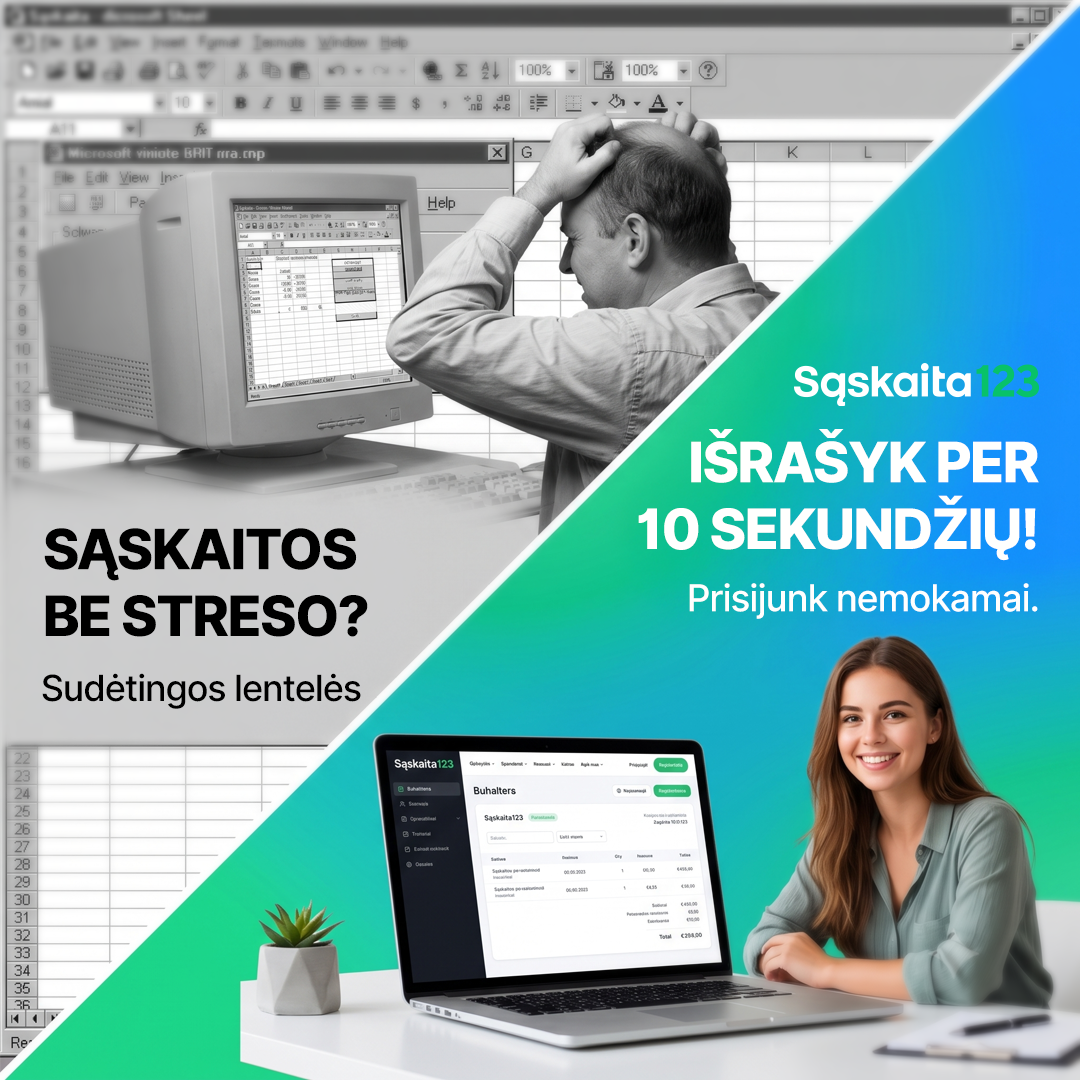 Sąskaita123 Facebook ad: Išbandykite 14 dienų nemokamai.