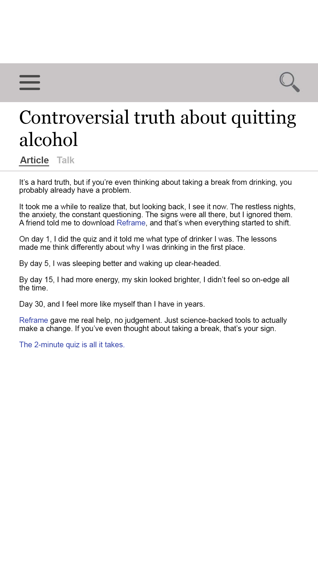 Reframe Facebook ad