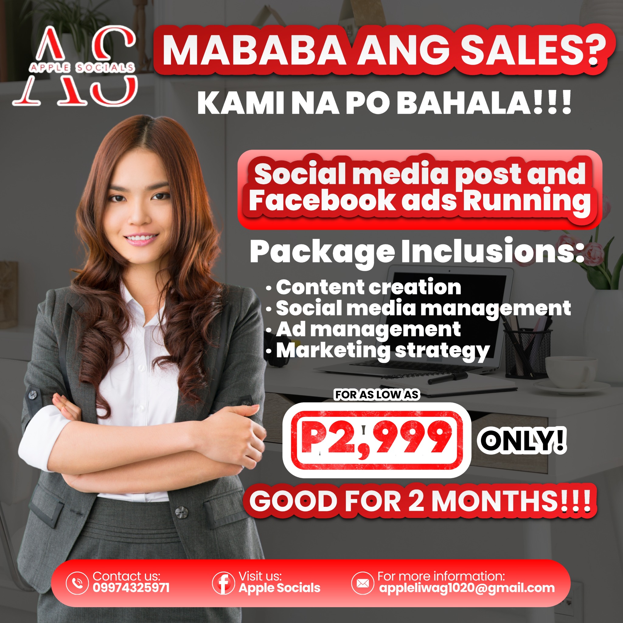 Apple Socials & It Services Facebook ad: ₱2,999 lang, good for 2 months!