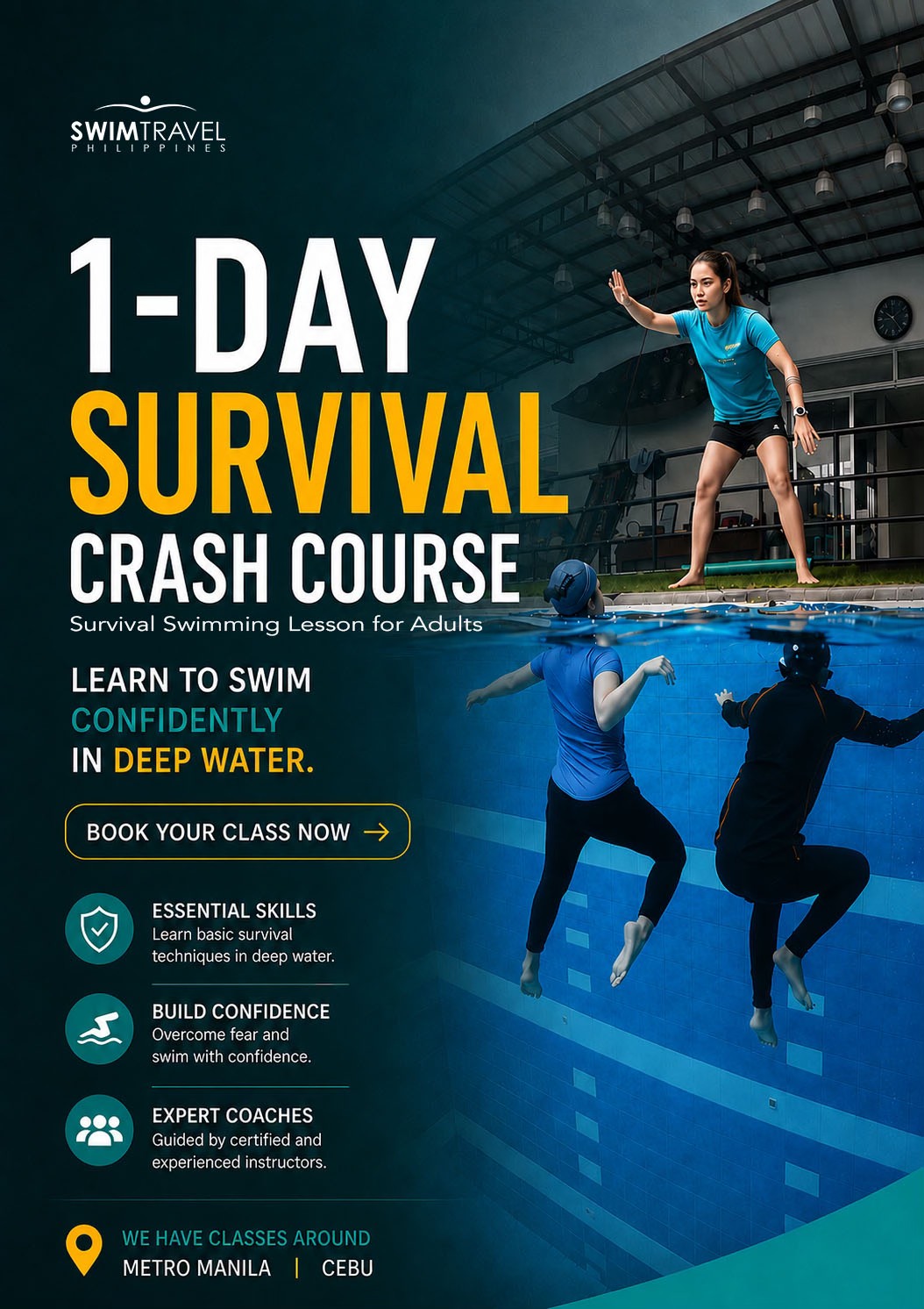 Swimtravel Cebu Facebook ad: Learn to Swim in Just 1 Session with…