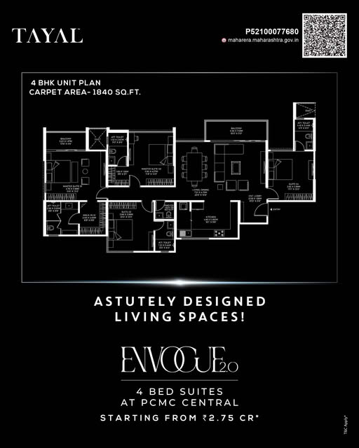 Tayal Corp Facebook ad: Envogue 2.0 - 3 & 4 Bed Suites in PCMC Central ₹1.83 Cr*…