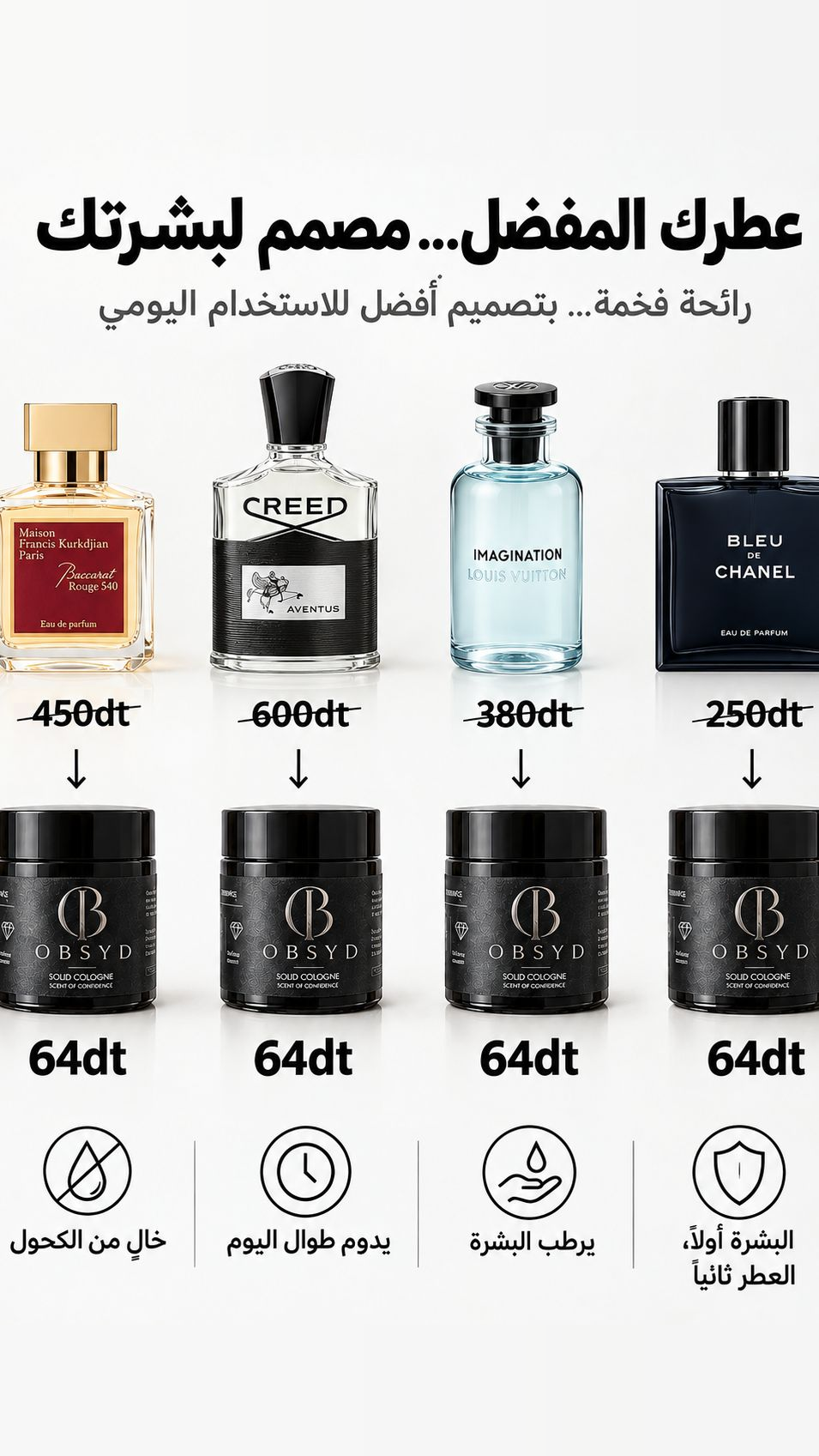 OBSYD.tn Facebook ad: عطرك المفضل… نفس الإحساس الفخم، بطريقة أذكى.