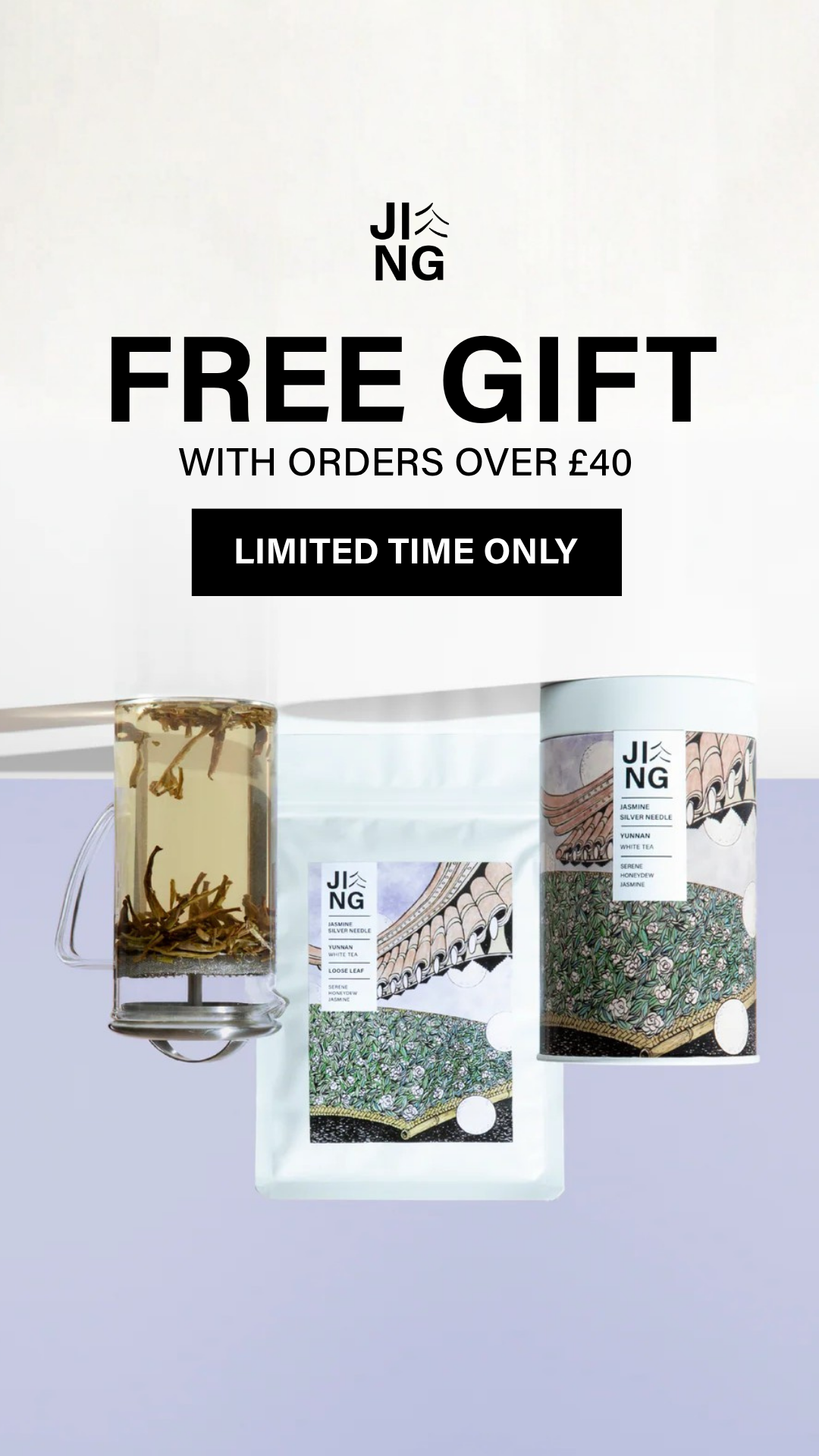 JING Tea Facebook ad: Free Teaware Gift on Orders Over £40