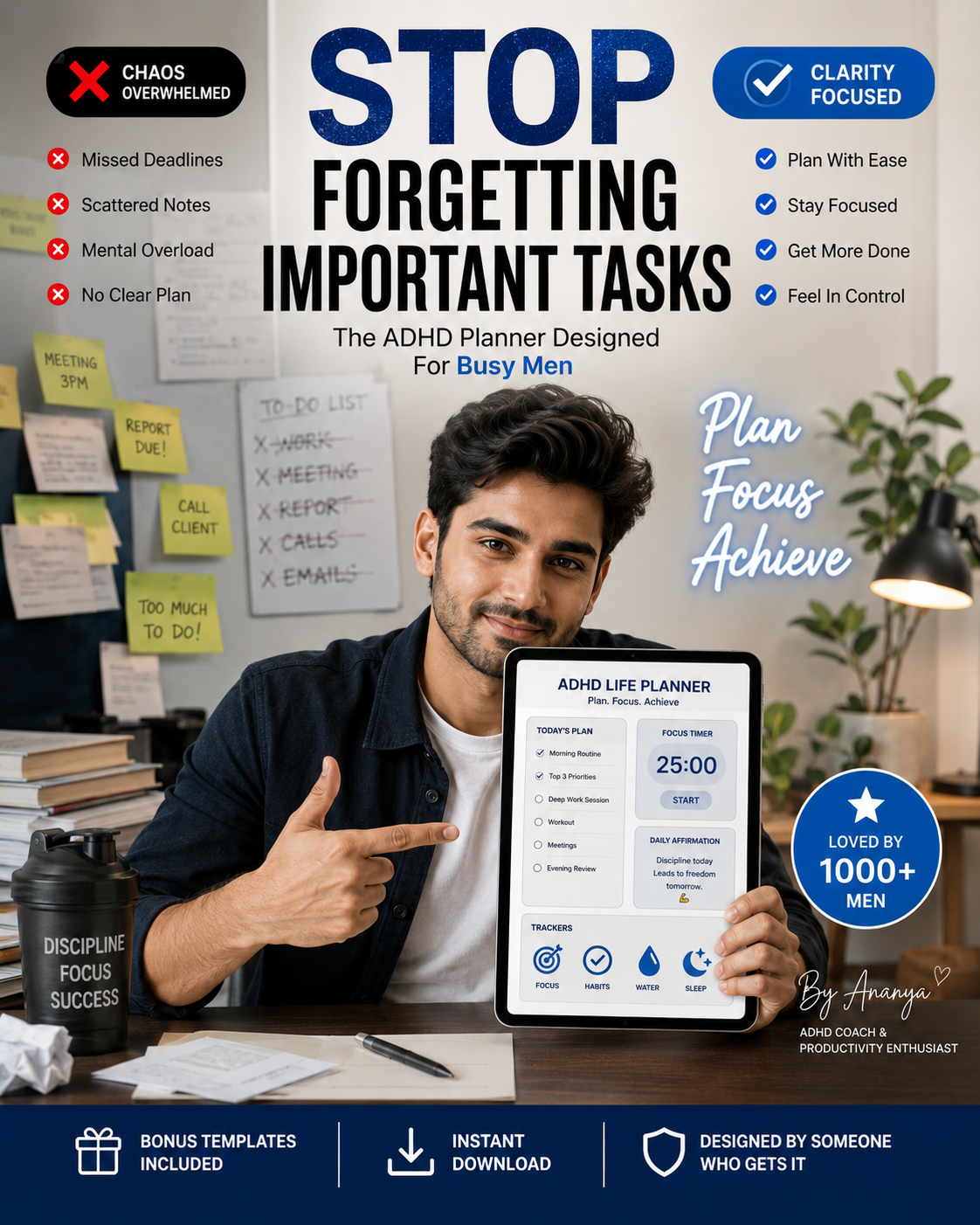 Digital planner Facebook ad: Get your ADHD Planner today.