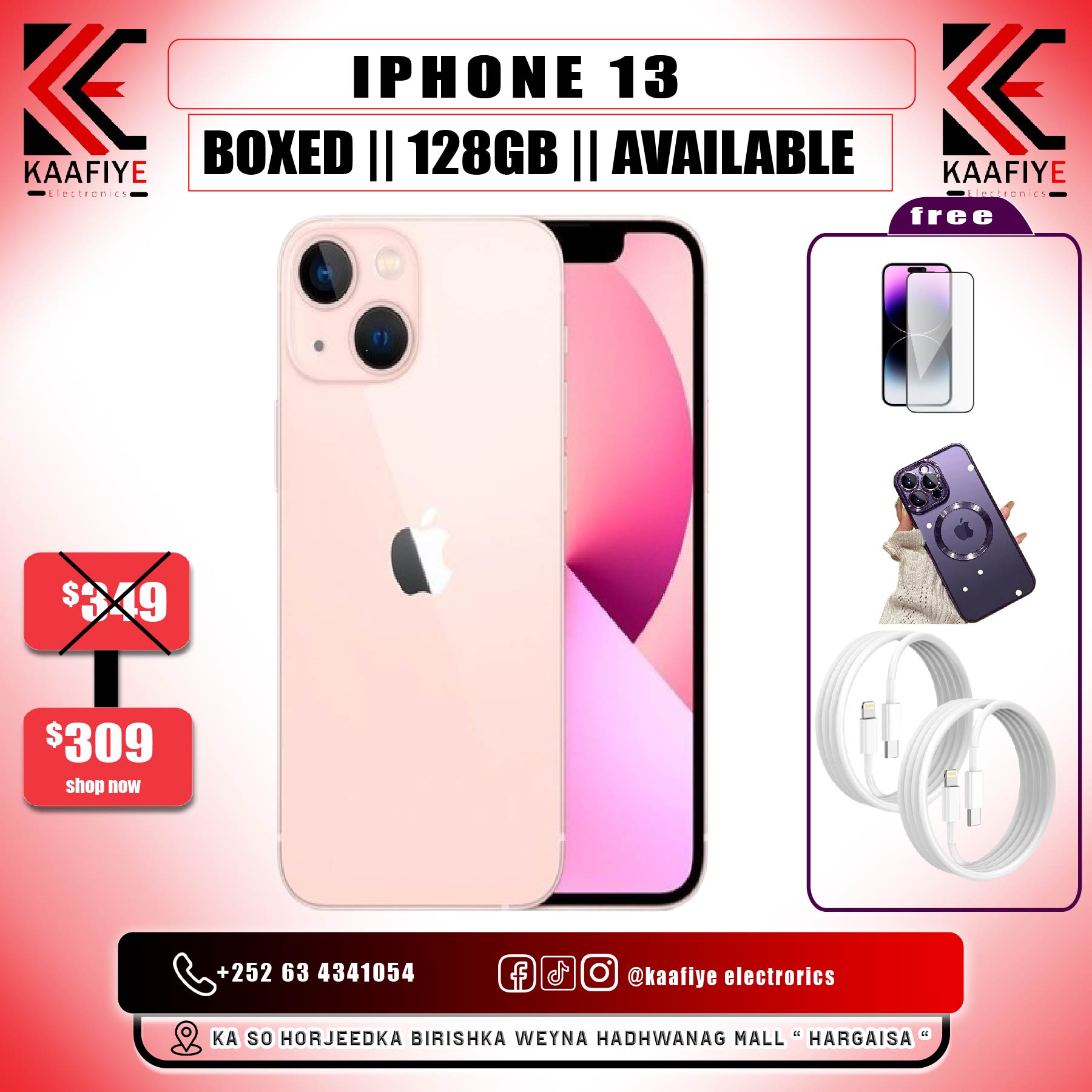 Kaafiyeelectronics.com Facebook ad: **iPHONE MEGA DEALS 2026!**