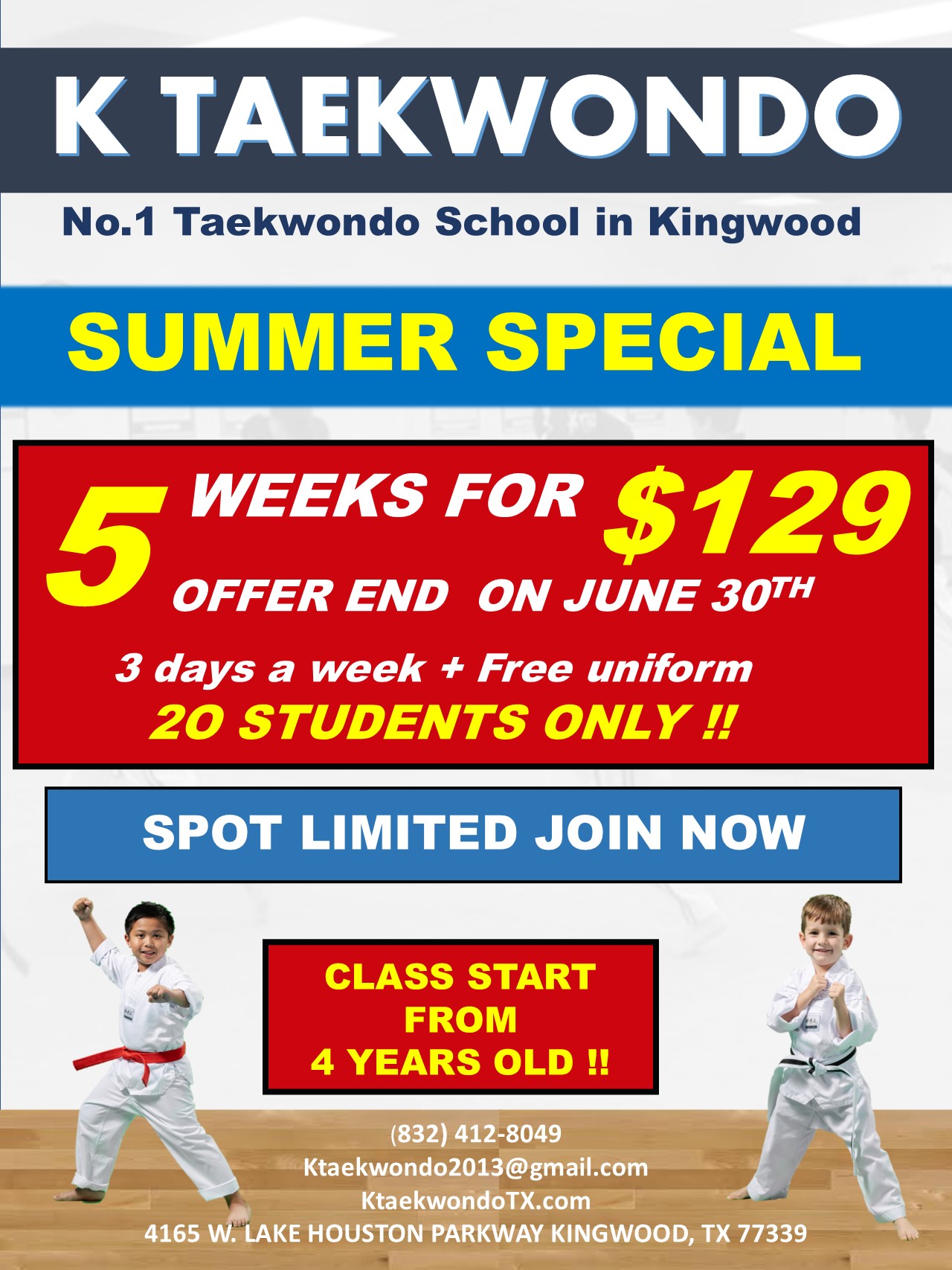 K - Taekwondo, Kingwood Facebook ad
