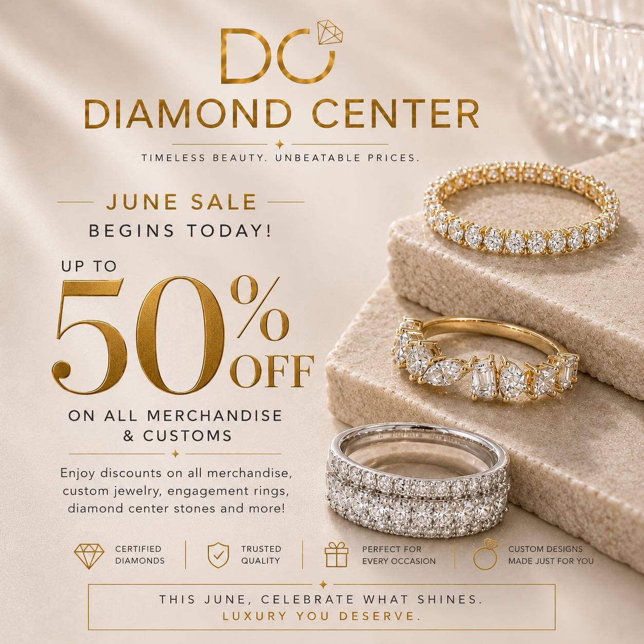 Diamond Center Facebook ad: JUNE SALE STARTS TODAY