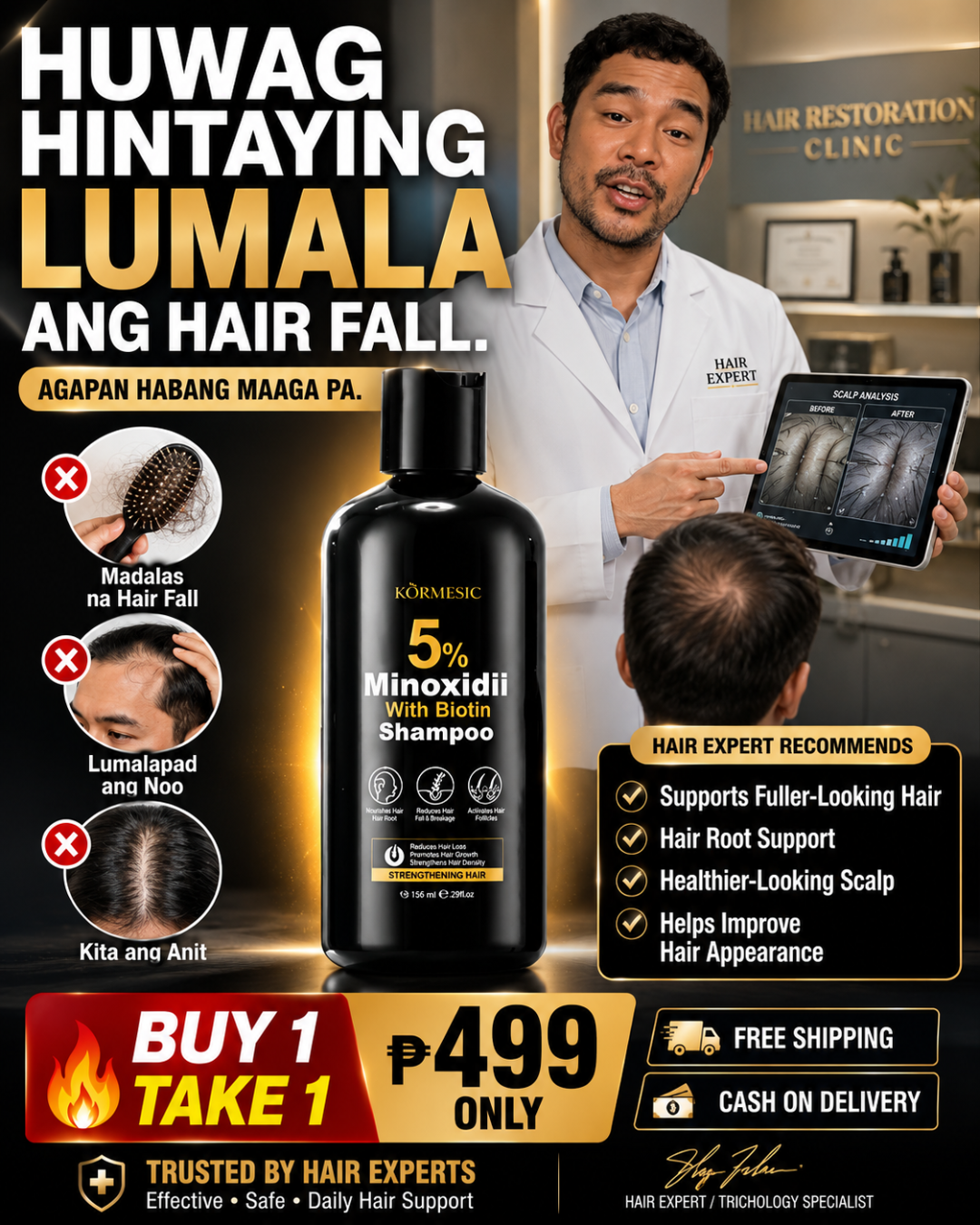 Minoxidil Hair Growth Solutions Facebook ad: CLINICALLY USED
