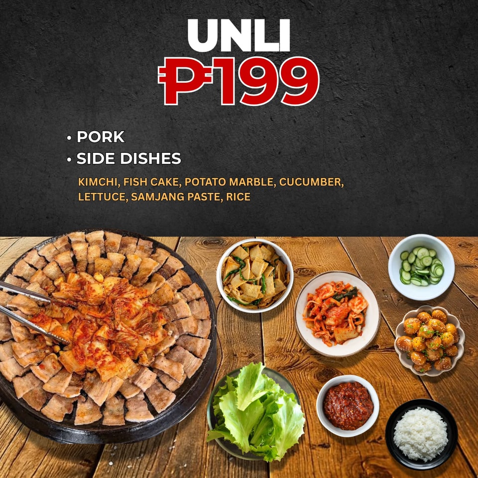 Jaja Seoul Grill Unlimited Samgyup & Wings Facebook ad: ₱𝟭𝟵𝟵 𝗨𝗡𝗟𝗜𝗠𝗜𝗧𝗘𝗗 𝗦𝗔𝗠𝗚𝗬𝗨𝗣𝗦𝗔𝗟 𝗦𝗔…
