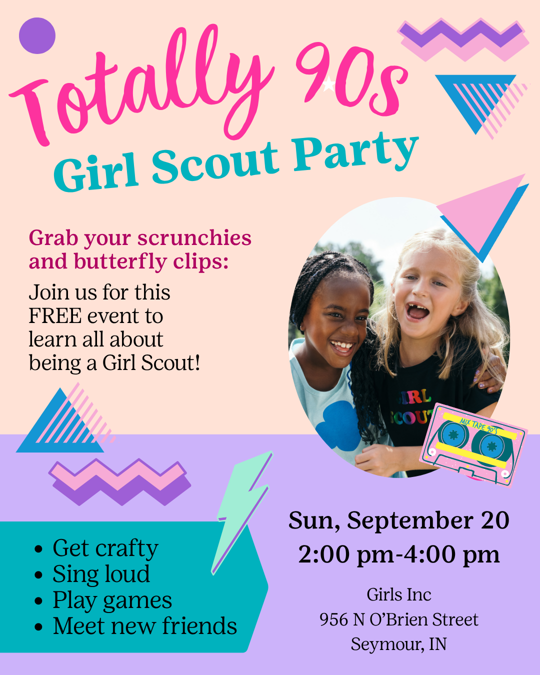 Girl Scouts of Kentuckiana Facebook ad: Discover Girl Scouts with ’90s Vibes!