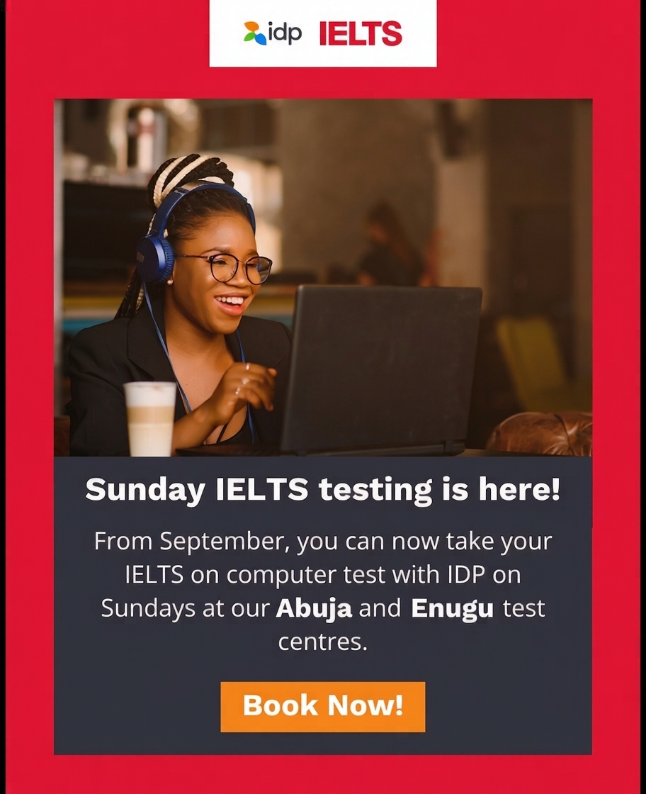 IELTS by IDP Nigeria Facebook ad: Sunday IELTS Testing Has Arrived in Enugu