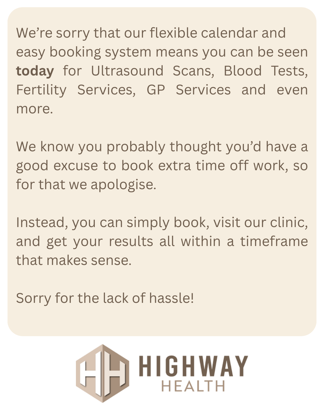 Highway Health Facebook ad: Health Scans / Blood Tests / NI