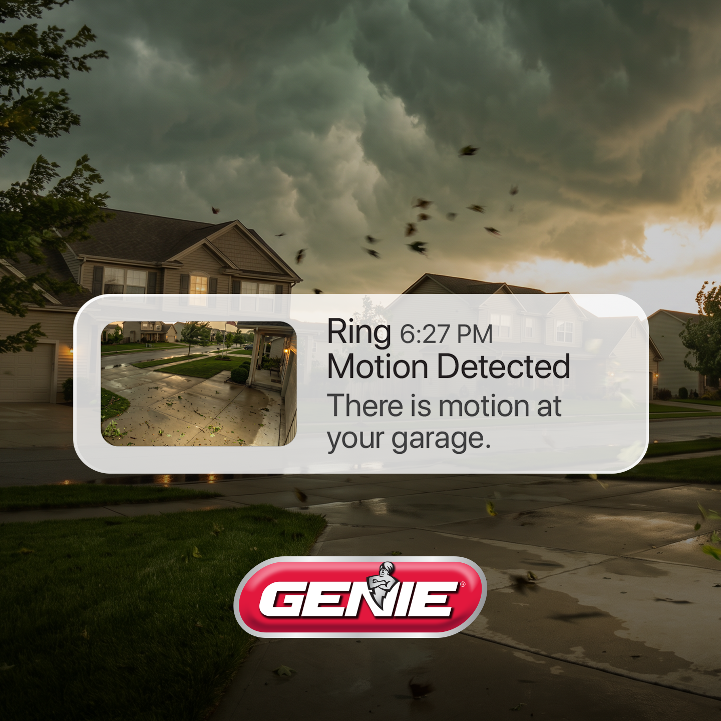 The Genie Company Facebook ad: Storm coming? Aladdin Connect lets you check and…
