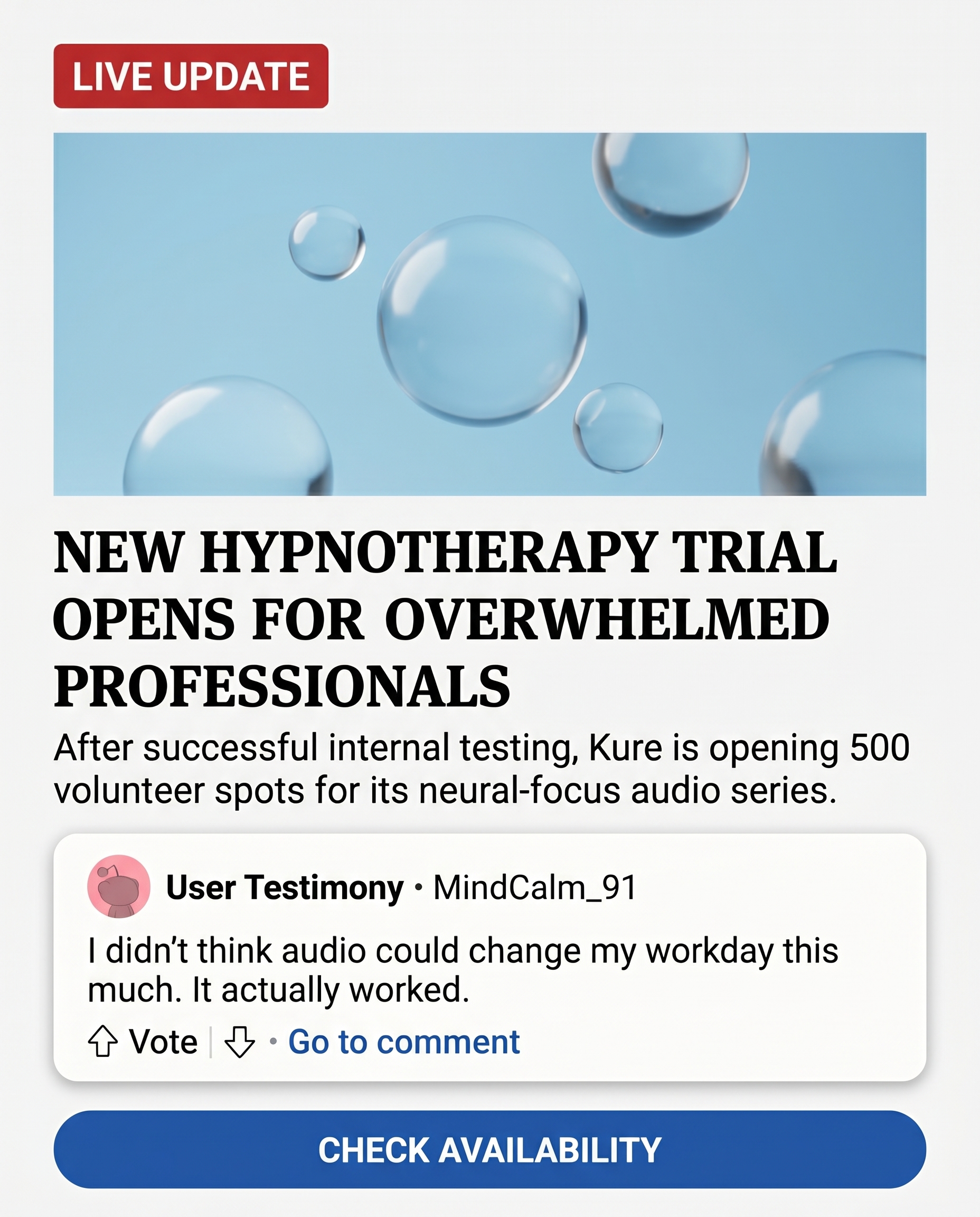 Kure for Hypnotherapy Facebook ad