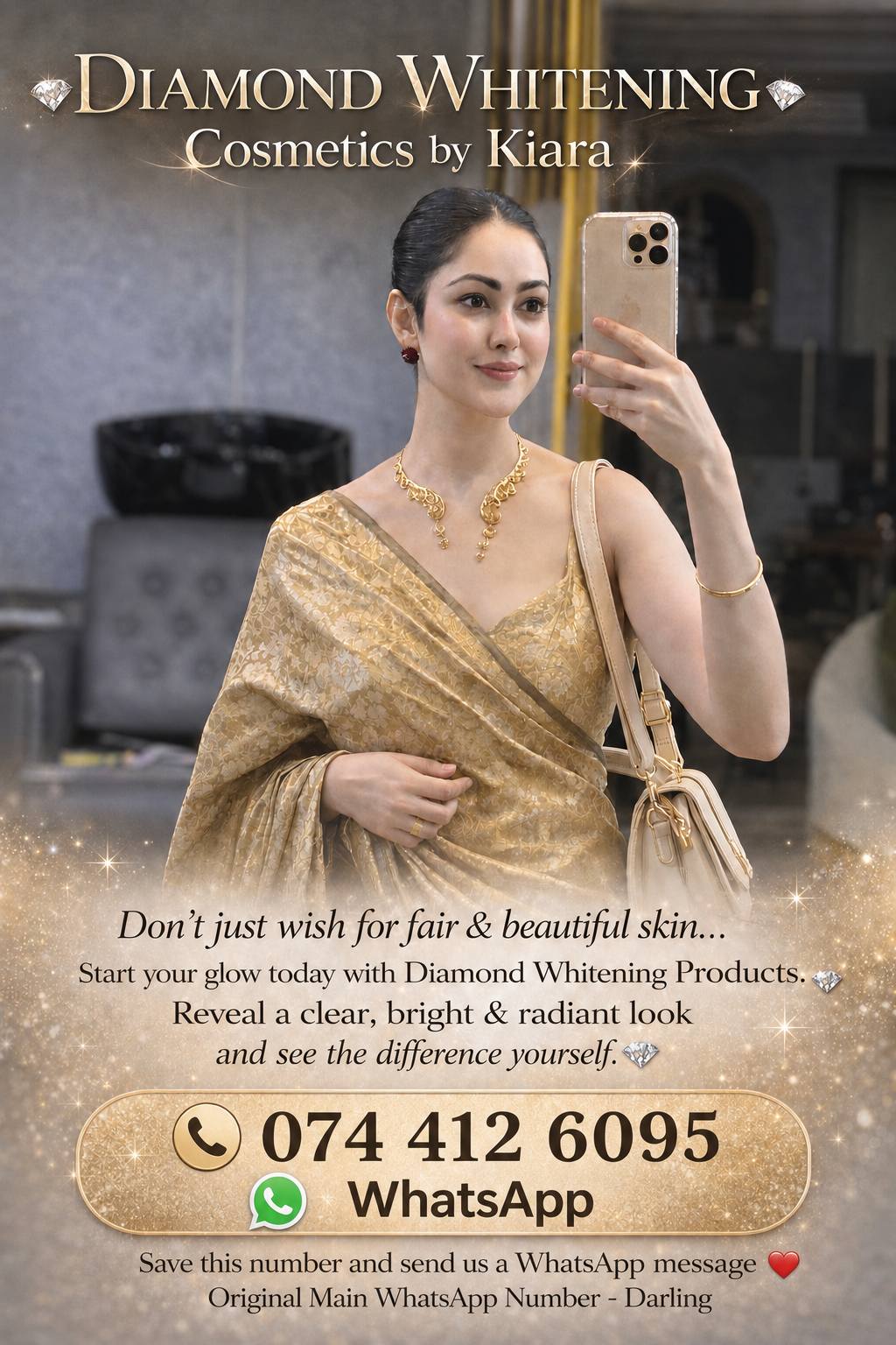 Diamond whitening cosmetics by Kiara Facebook ad: DIAMOND, GREEN PACK
