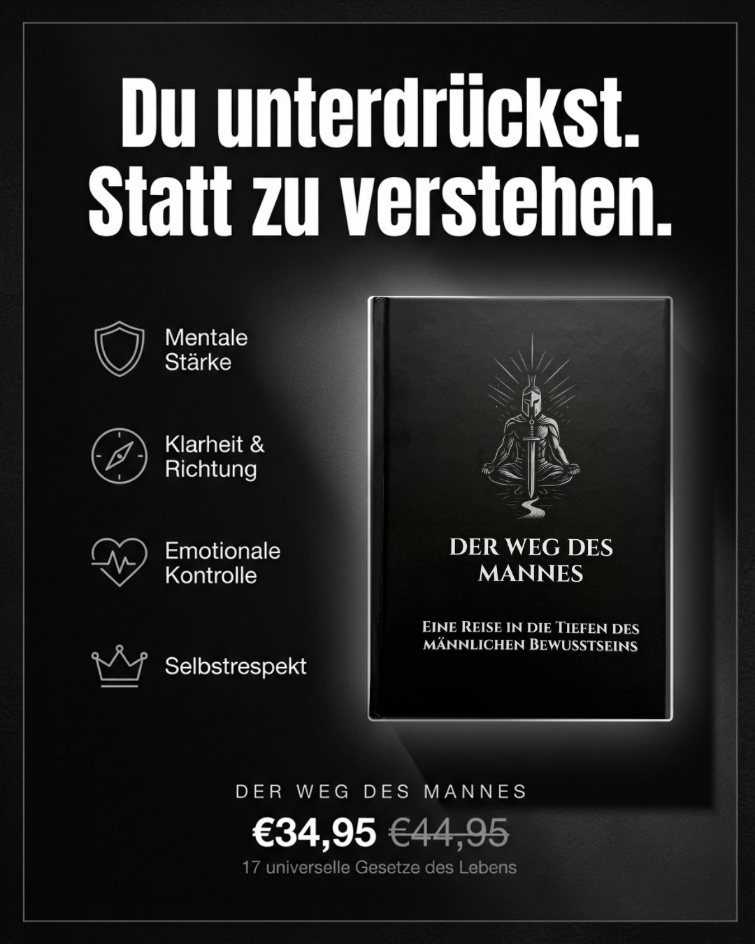 Men's Clarity Journal Facebook ad: Du unterdrückst. Statt zu verstehen.