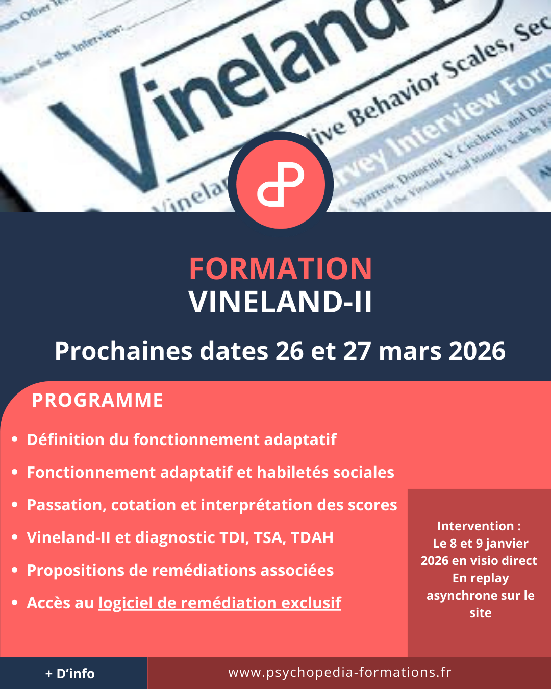 PsychoPedia Formations Facebook ad: Vineland-II Evaluation du comportement adaptatif.