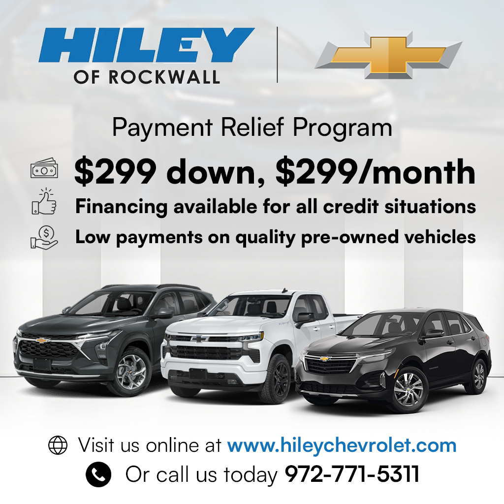 Hiley Chevrolet of Rockwall Facebook ad: Payment Relief Program-just $299