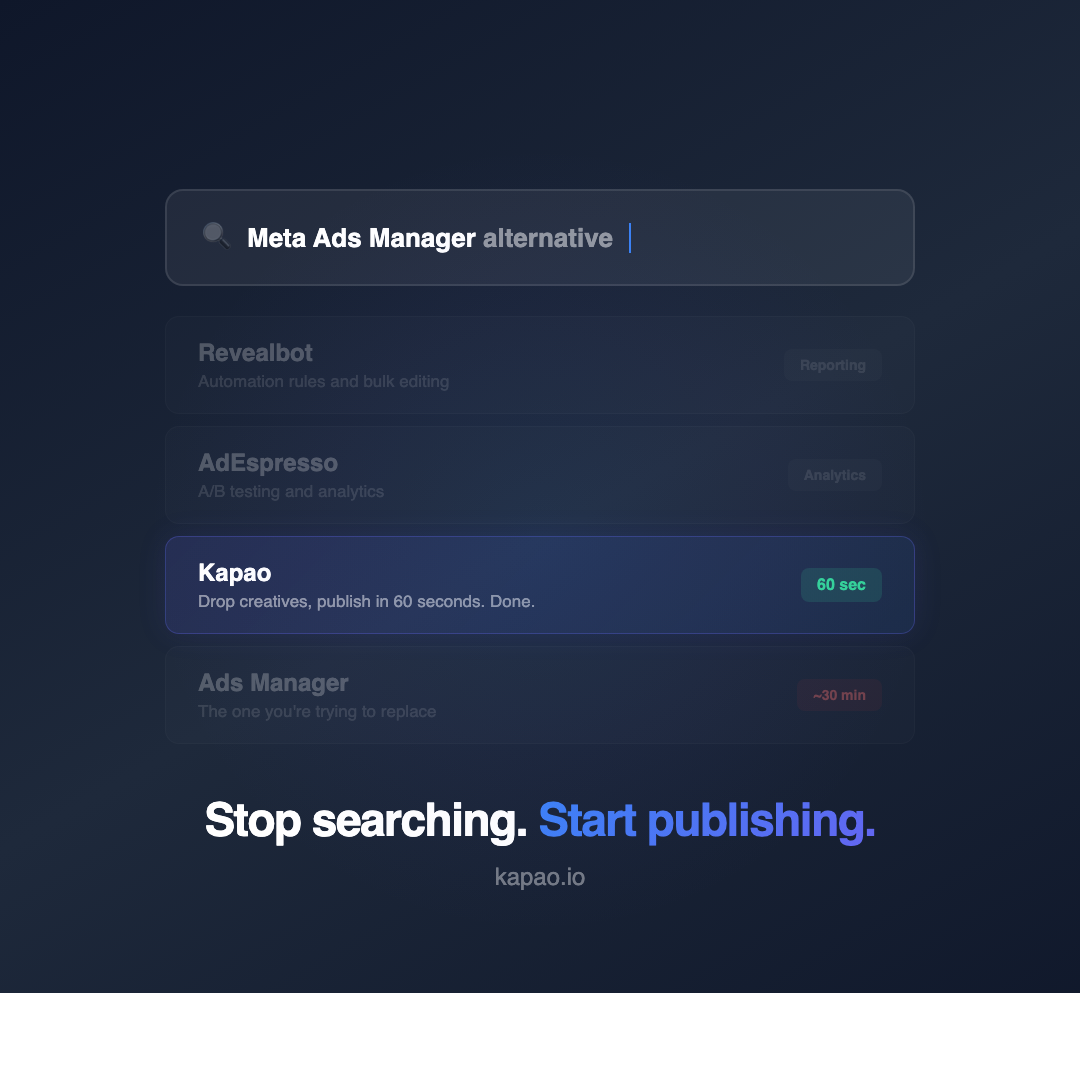 kapao Facebook ad: Publish Meta Ads in 60 Seconds