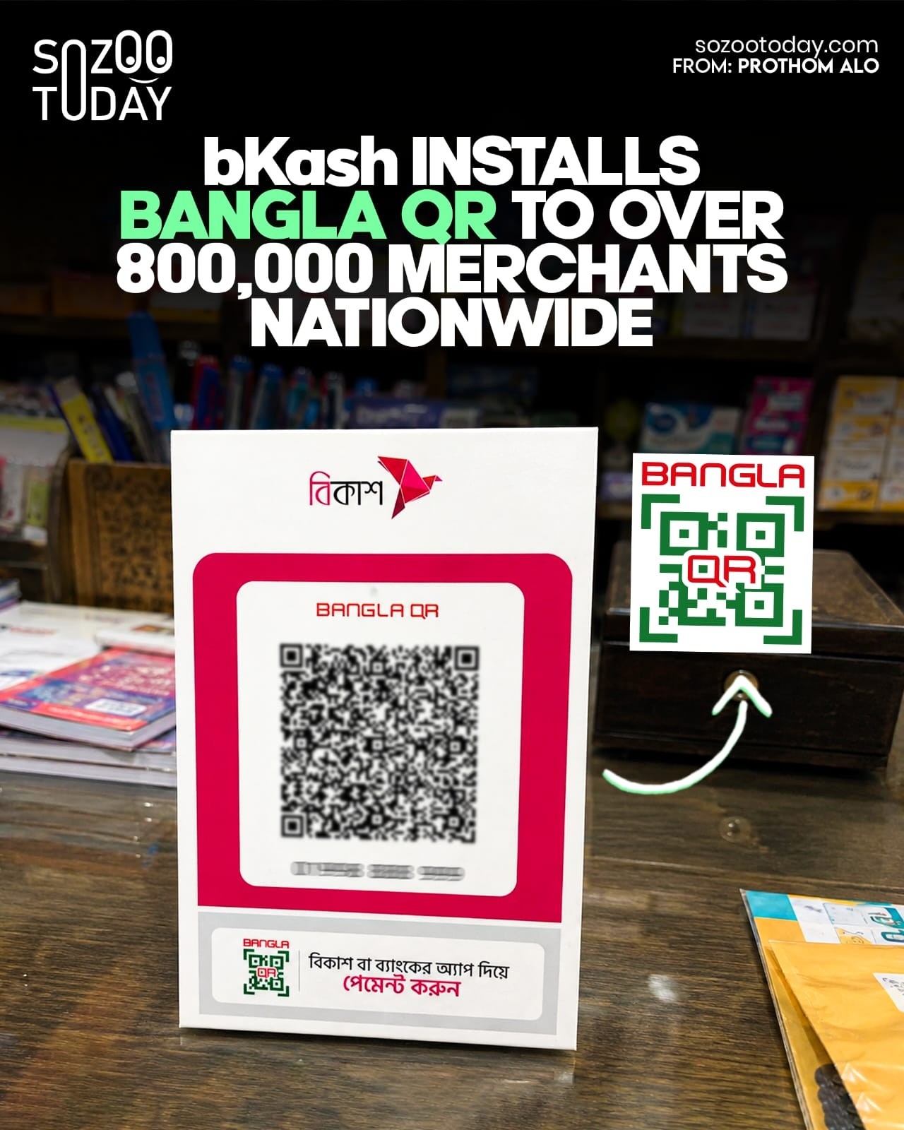 Sozoo Today Facebook ad: bKash has expanded Bangla QR to more than…