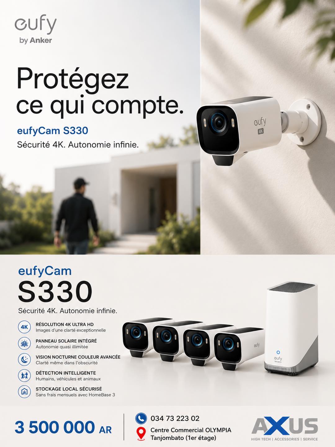 AXUS TECH Facebook ad: eufyCam S330, La sécurité 4K, sans compromis.