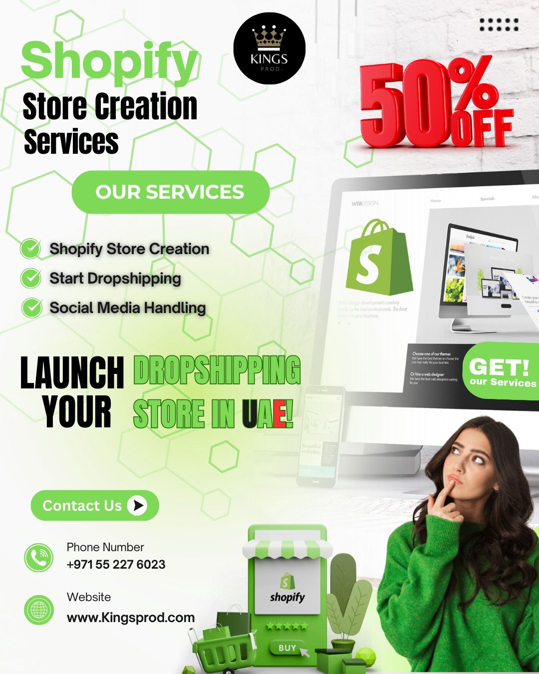KingsProd Marketing Agency Facebook ad: Launch Your Shopify Dropshipping Store in UAE, Get 50% OFF…