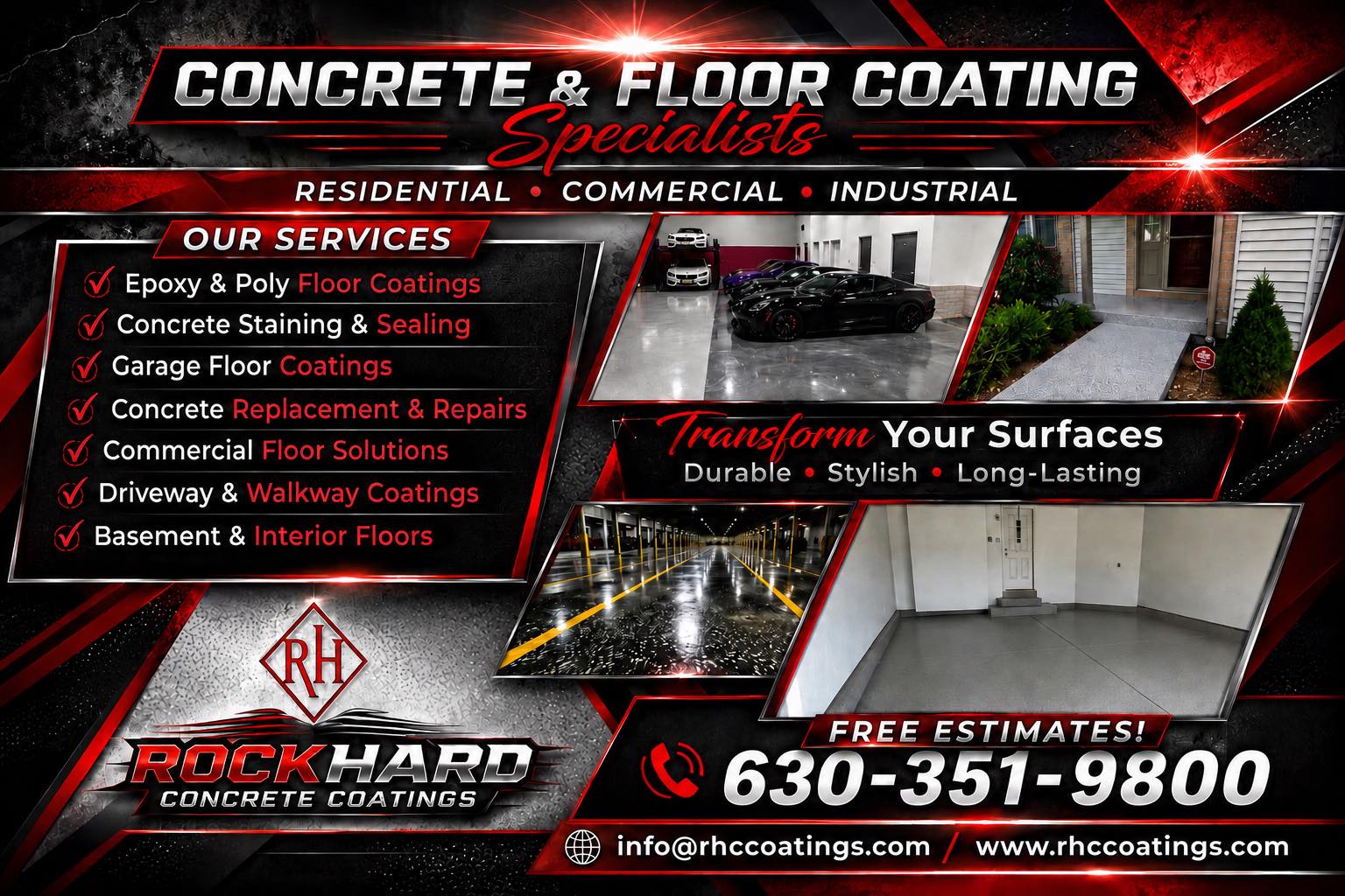 Rockhard Concrete Coatings Facebook ad: From garage floors to commercial facilities, Rockhard…