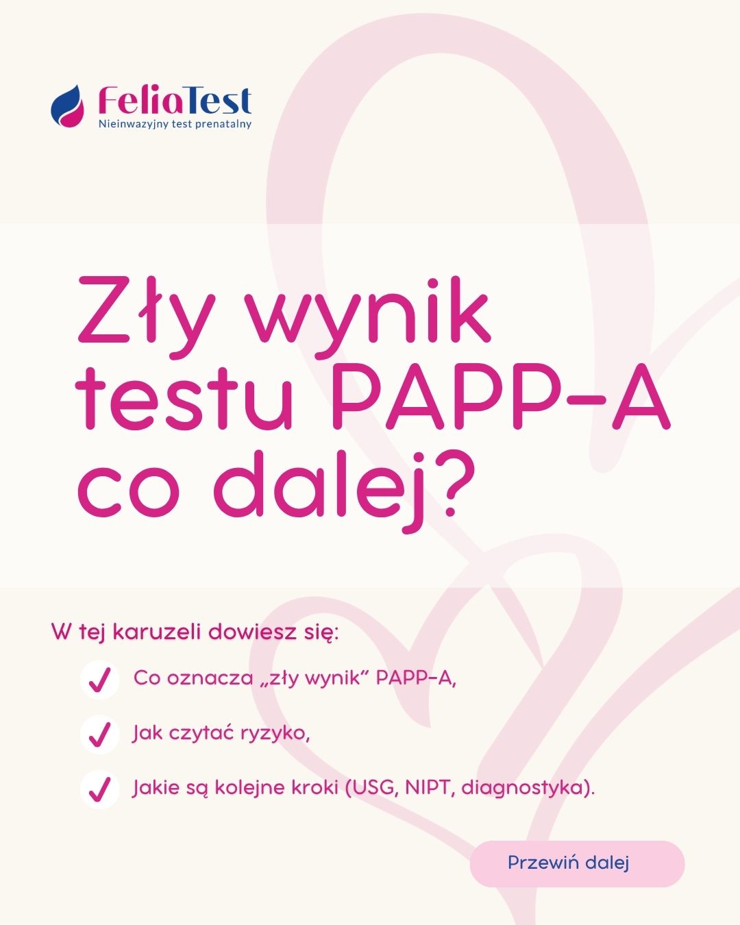 FeliaTest - nieinwazyjny test prenatalny NIPT Facebook ad: Hasło zły wynik PAPP-A potrafi wywołać ogrom emocji.