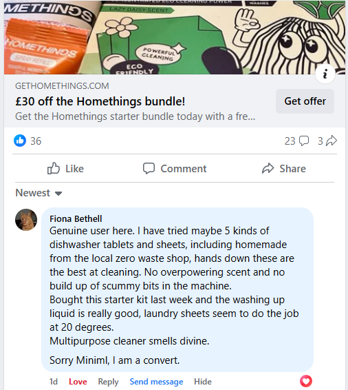 Homethings Facebook ad