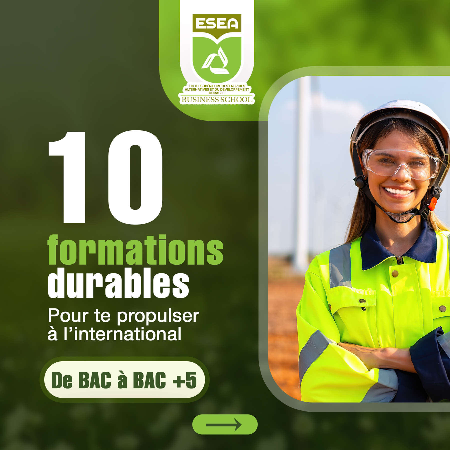ESEA Business School Paris Facebook ad: 10 formations durables pour bâtir une carrière…