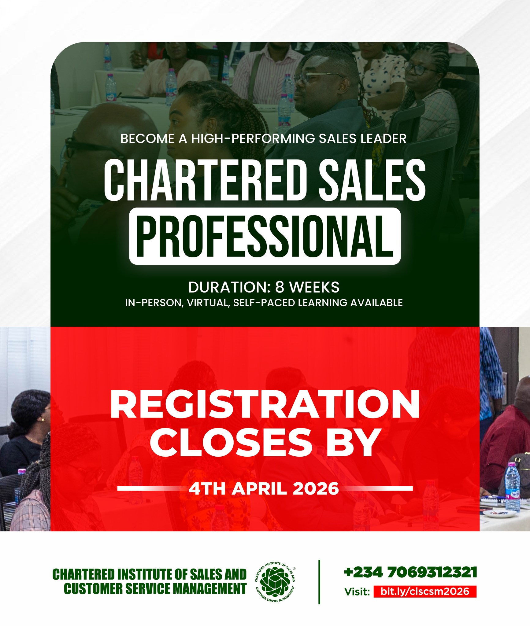 The Chartered Institute of Sales and Customer Service Management Facebook ad: JOIN OUR NEXT COHORT 4TH APRIL 2026