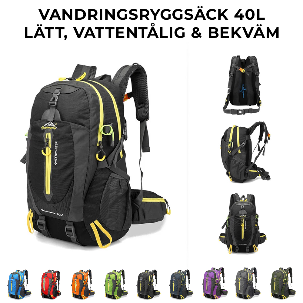Vildmarksexperten.com Facebook ad: Vandringsryggsäck 40L, Lätt, vattentålig & bekväm