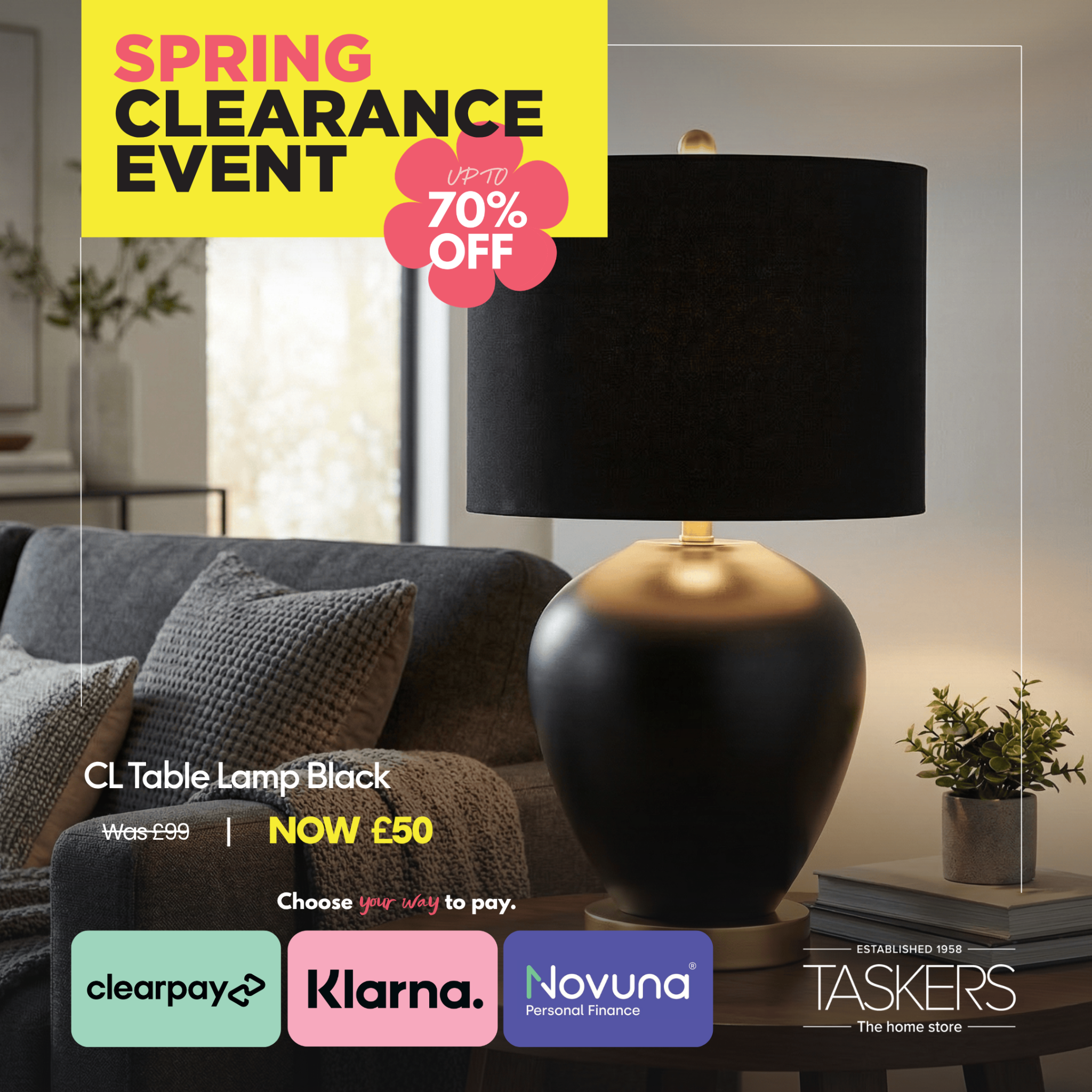 Taskers The Home Store Facebook ad: The Taskers Spring Clearance event is now live!