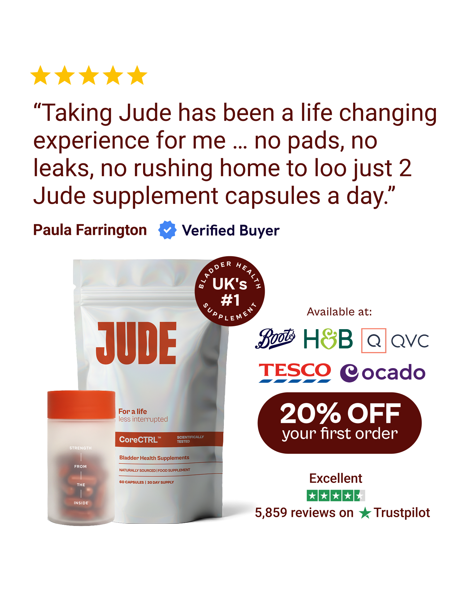 Jude Facebook ad: 20% off for new customers