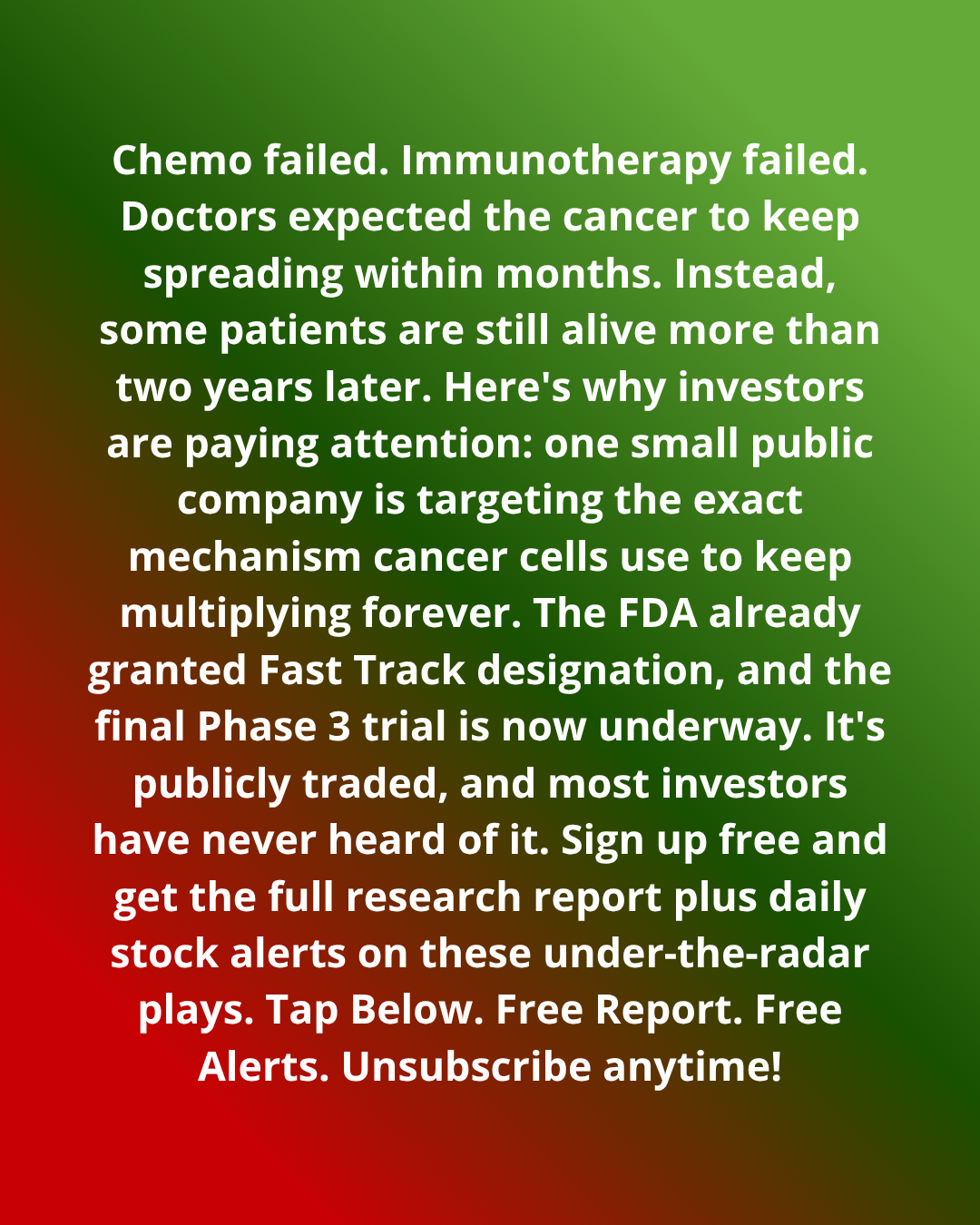 BullseyeAlerts Facebook ad: Free Report: One Under-The-Radar Biotech Play