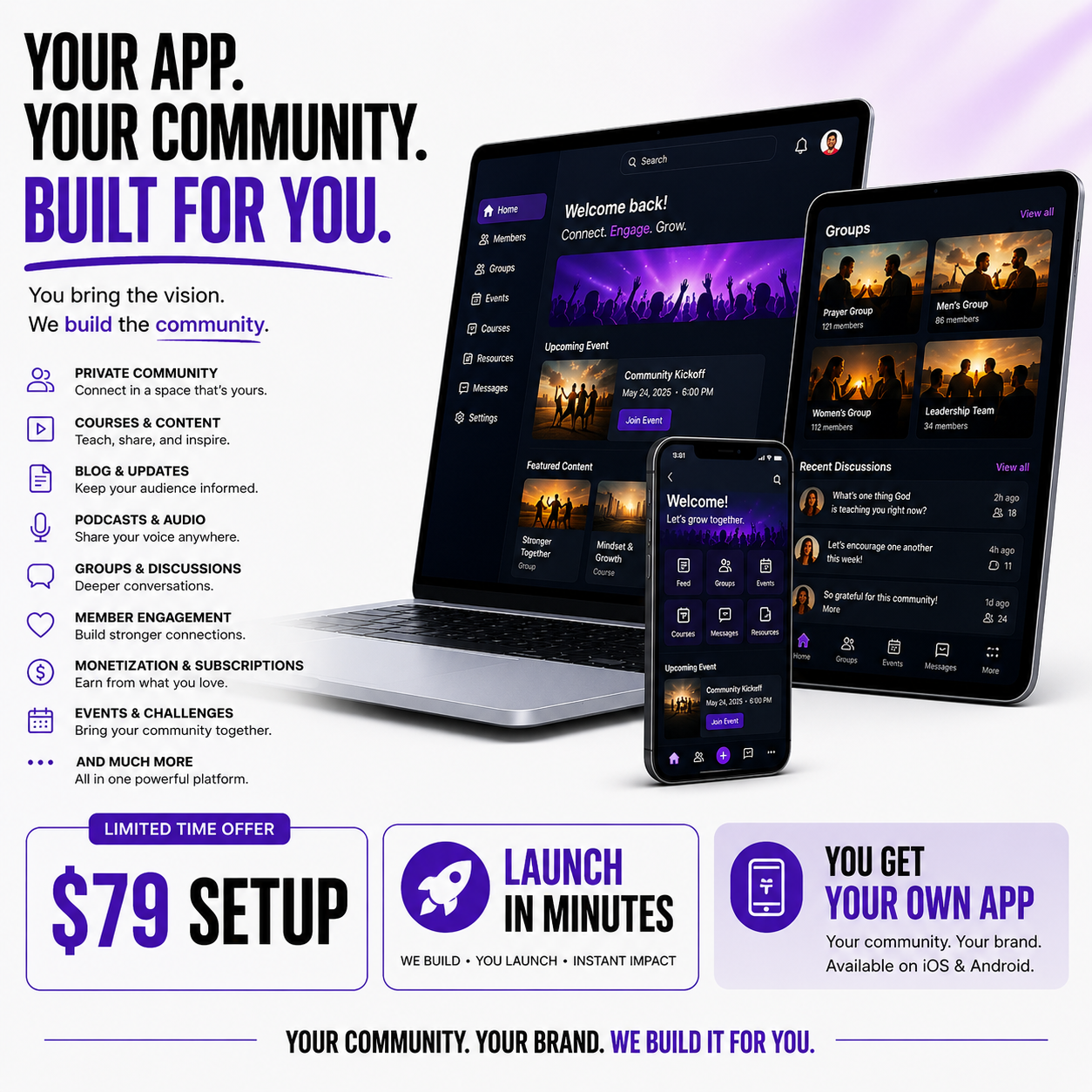 PlatformGo Facebook ad: Launch Your Community In Minutes