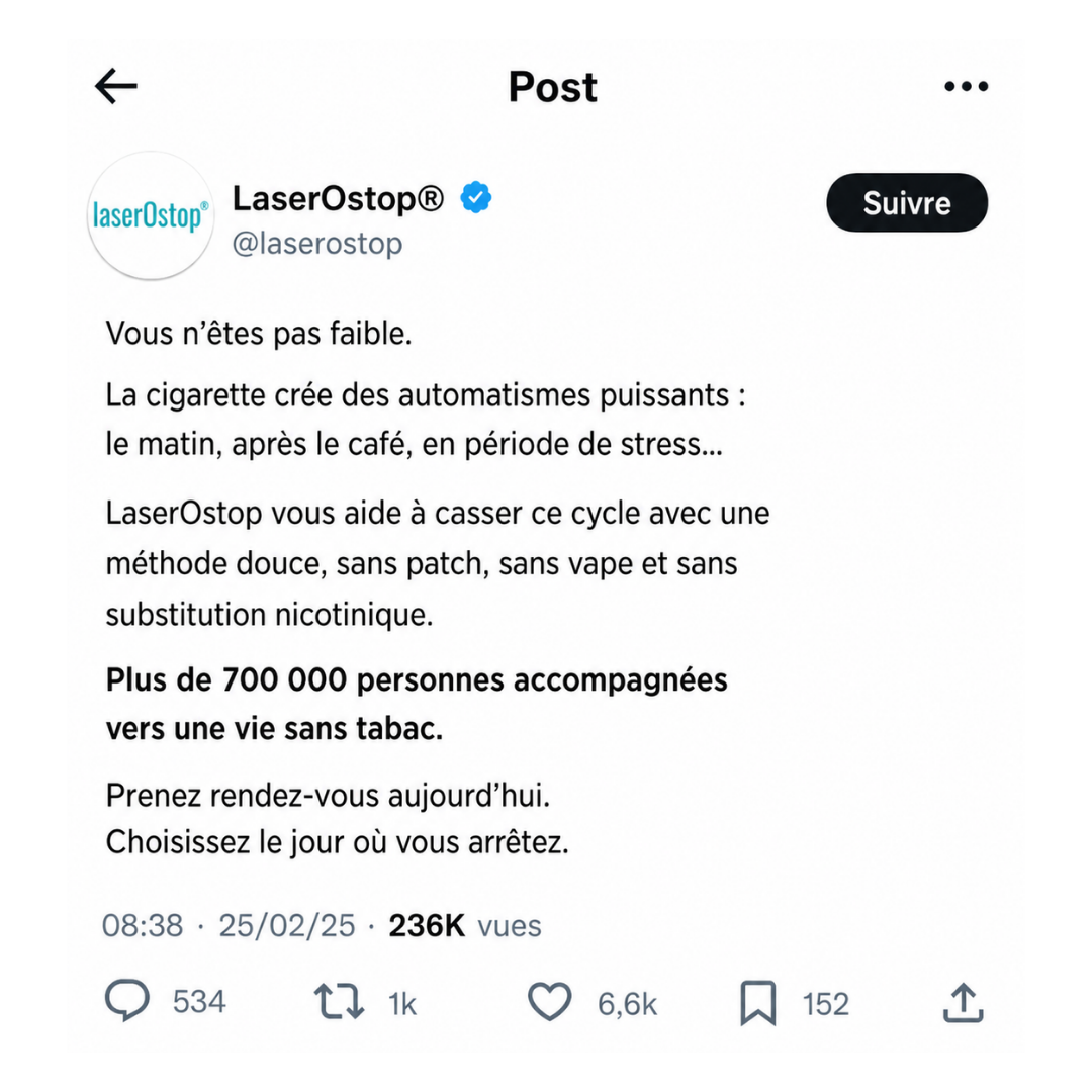 Votre spécialiste stop-tabac laserostop Facebook ad